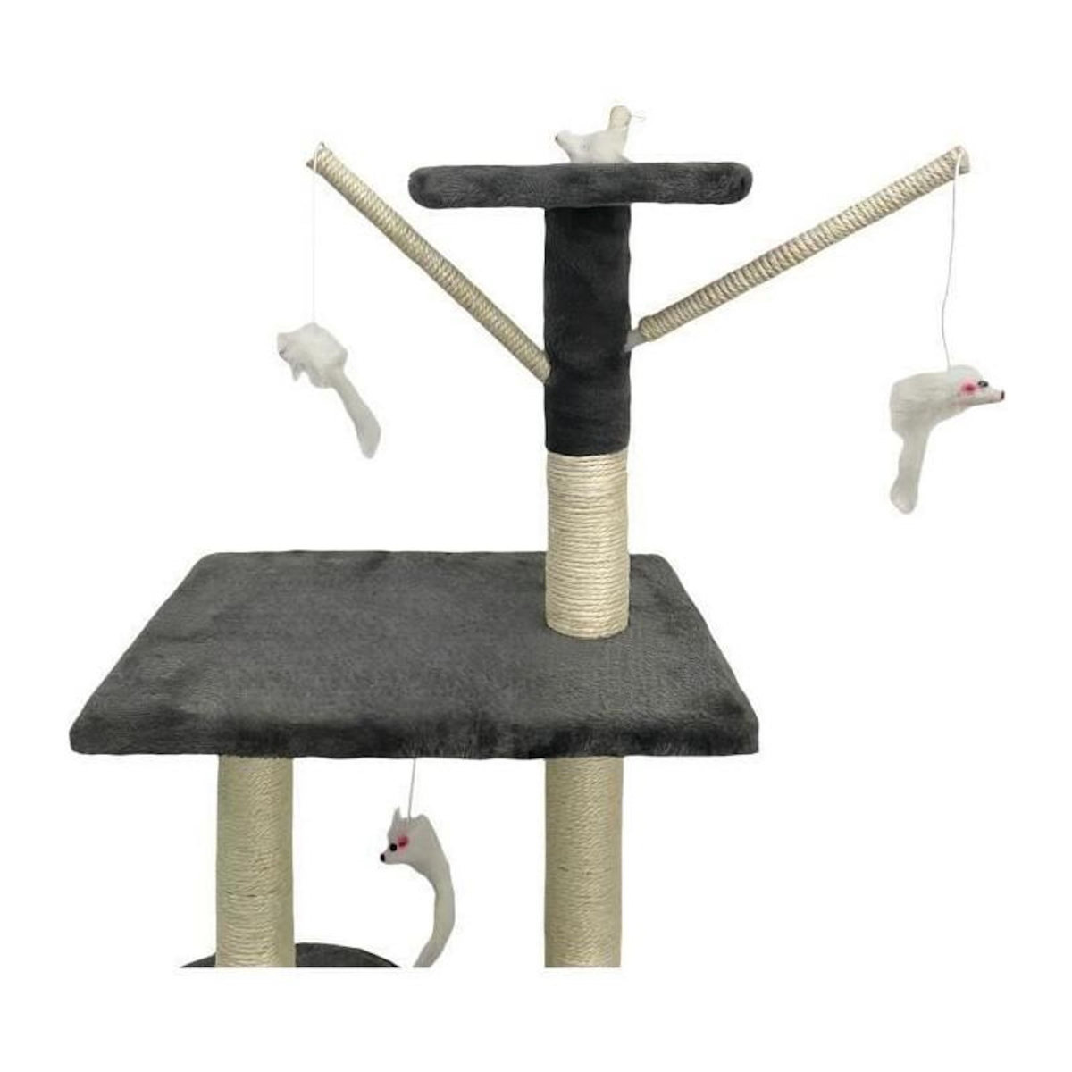 GENERIQUE Arbre a chat - 79 x 34 x 138 cm - JIPSY - Gris foncé - 3 plateformes, 1 perchoir, 1 niche, 1 escalier, poteaux a griffer