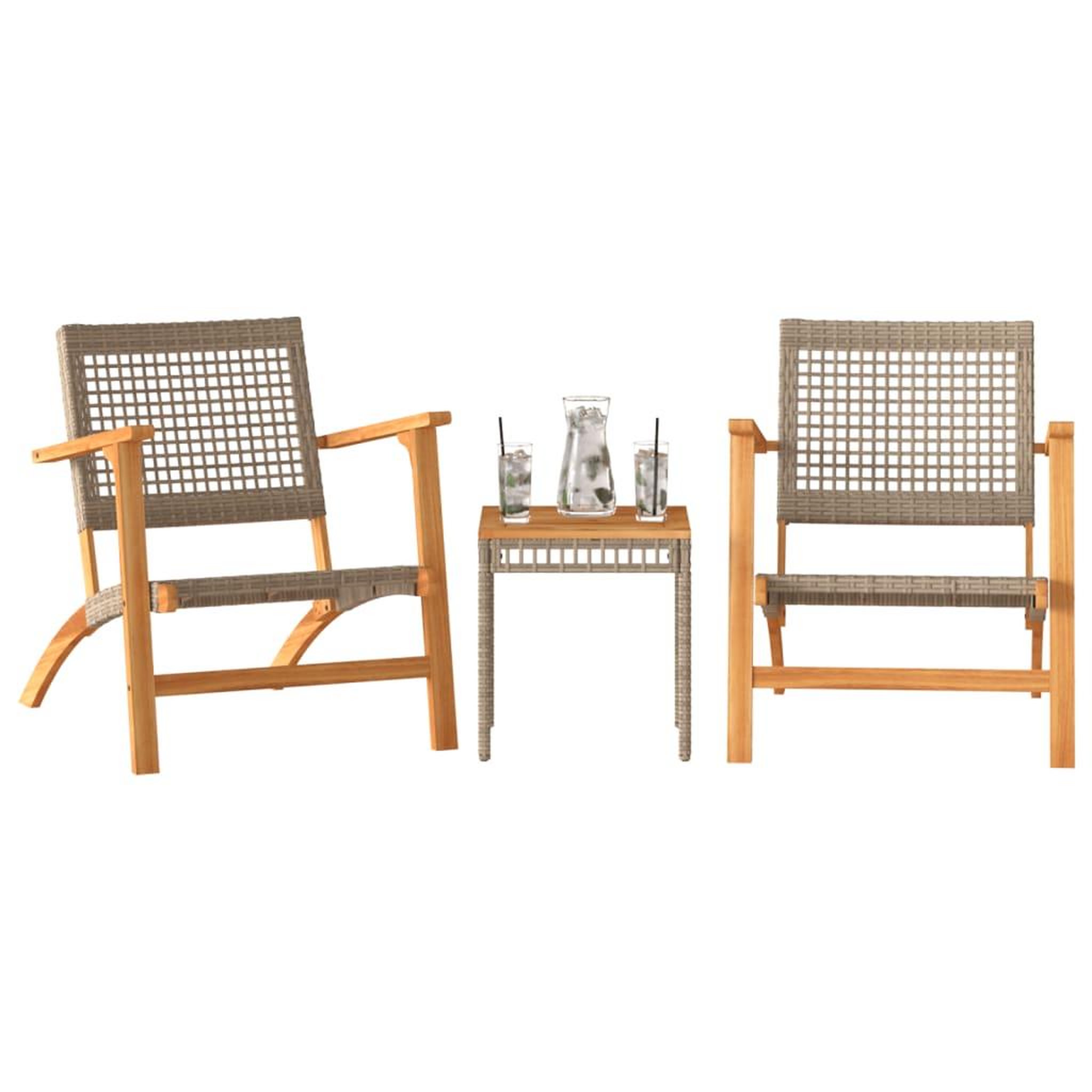 Voir la diapositive 3 : VIDAXL Ensemble de bistro 3 pcs beige resine tressee et bois d'acacia
