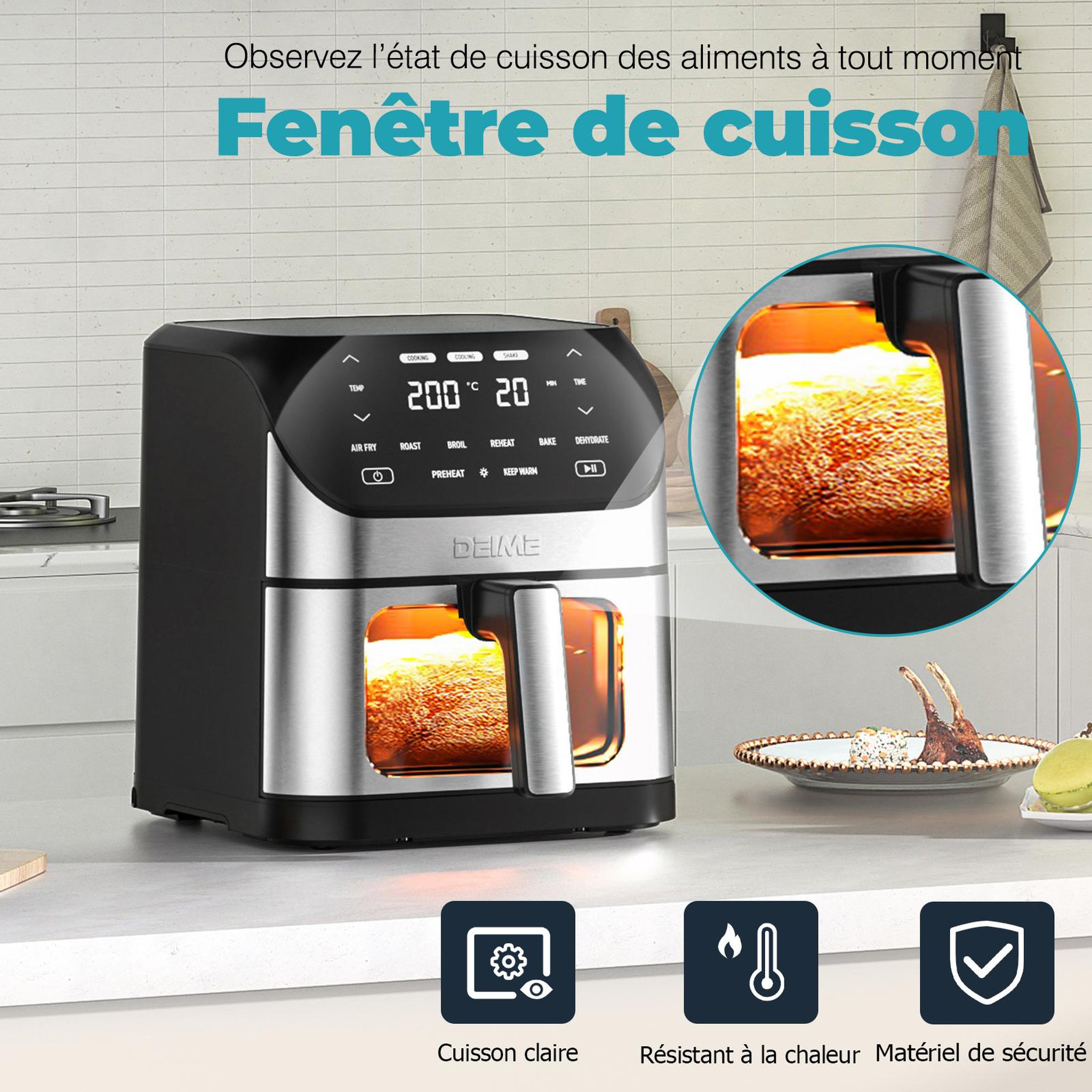 Voir la diapositive 5 : DEIME DEIME - Airfryer 7 l 1800 w 10 programmes écran tactile – noir