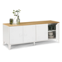 Voir la diapositive 4 : ID MARKET Buffet bas 140 cm ESTER 4 portes métal blanc plateau bois design industriel