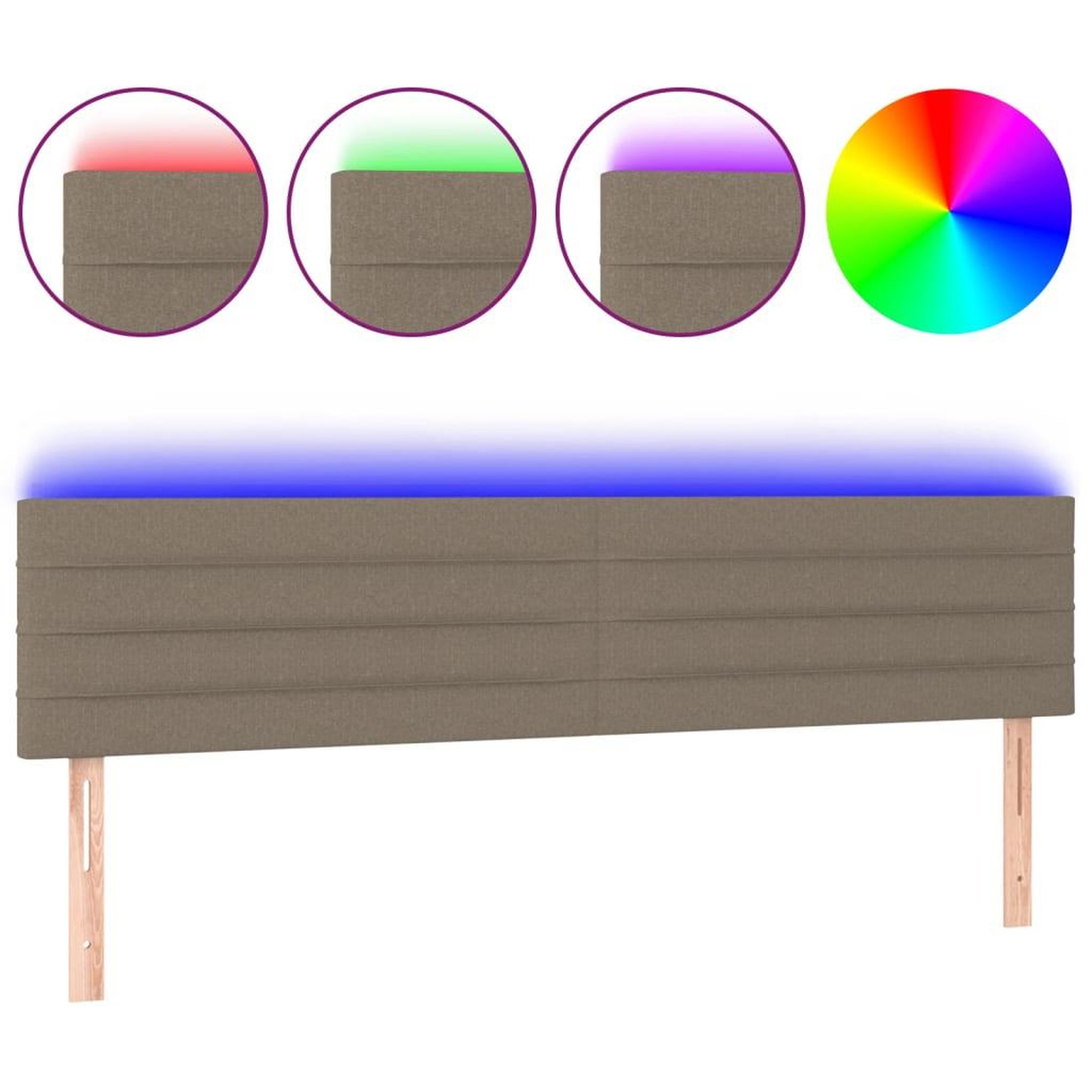 Voir la diapositive 2 : VIDAXL Tete de lit a LED Taupe 200x5x78/88 cm Tissu
