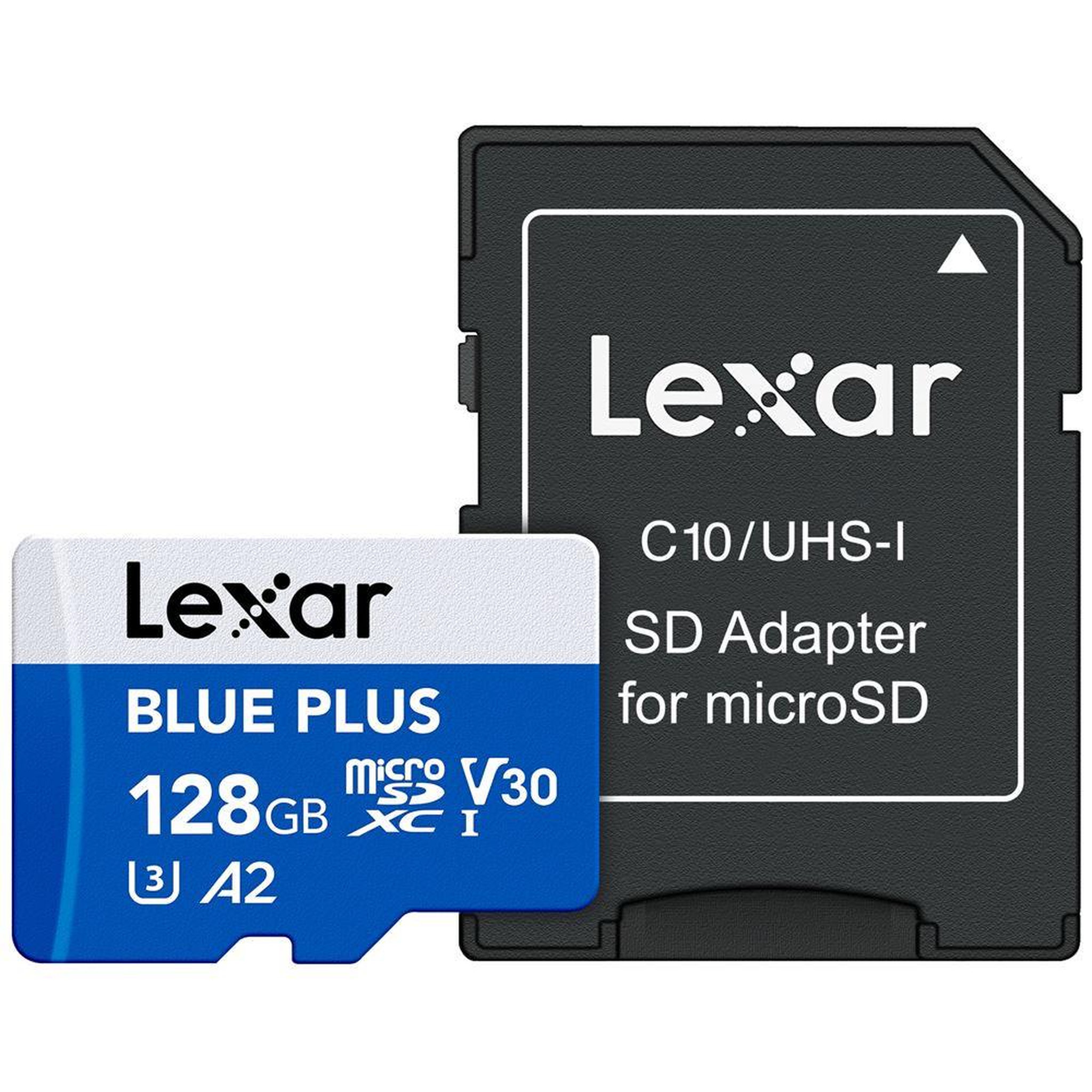 Lexar Carte microsdxc lexar blue plus 128 go uhs-i a2 v30 class 10 jusqu'à 170 mo/s avec adaptateur sd