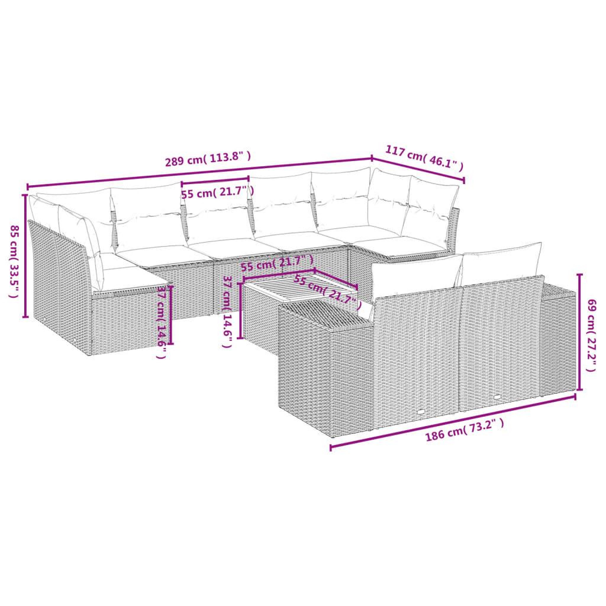 Voir la diapositive 4 : VIDAXL Salon de jardin avec coussins 10 pcs beige resine tressee