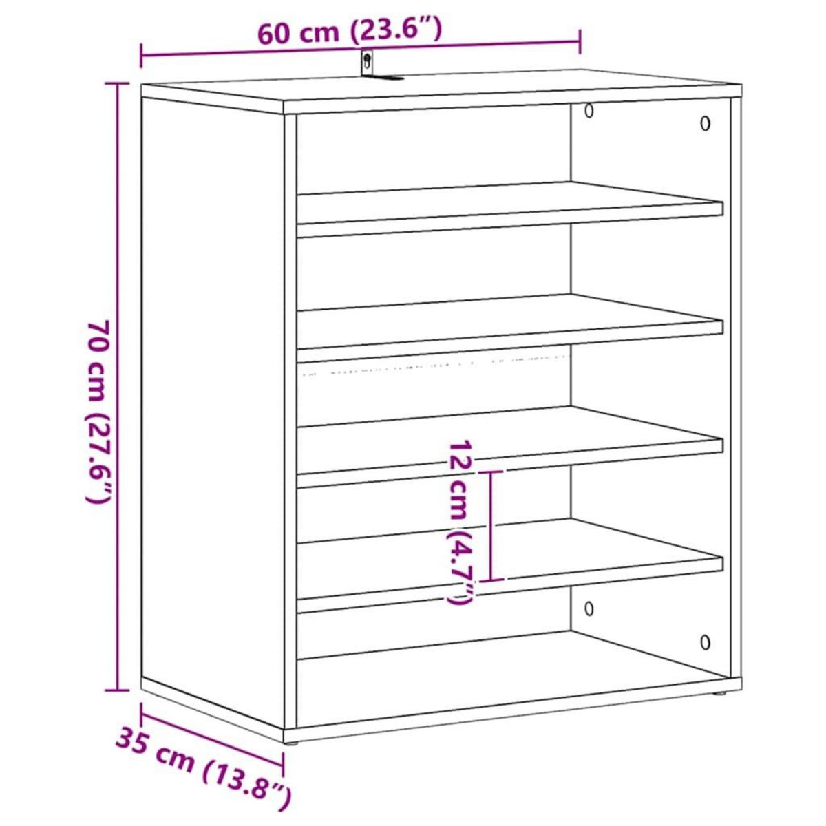 VIDAXL Armoire a chaussures Blanc brillant 60x35x70 cm Agglomere