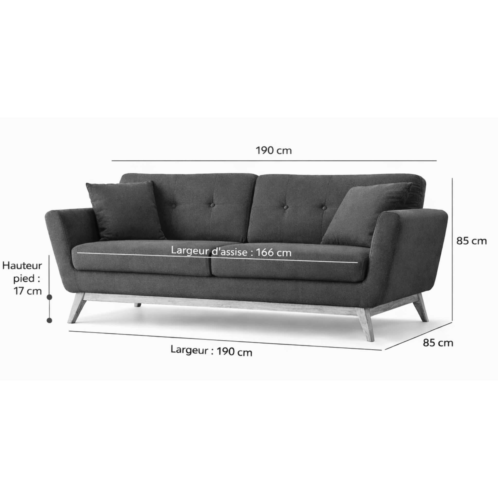 Voir la diapositive 4 : CONCEPT USINE Canapé 3 places scandinave en tissu bleu pastel hoga