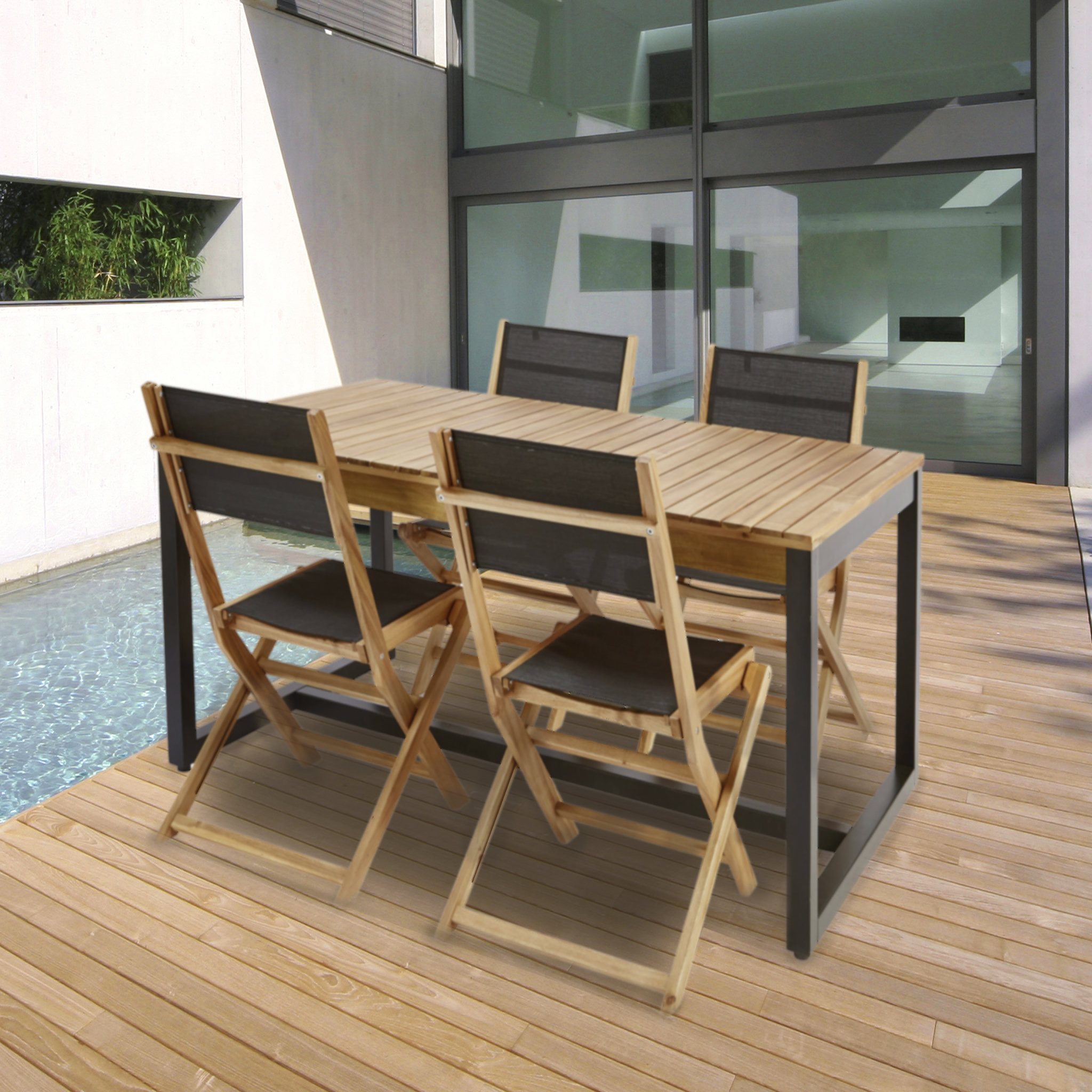 Voir la diapositive 5 : GARDENSTAR Chaise de jardin - Bois/Textilène - Noire - JAVA