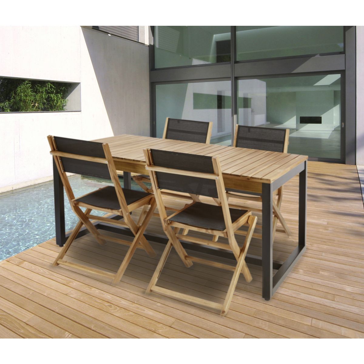 GARDENSTAR Chaise de jardin - Bois/Textilène - Noire - JAVA