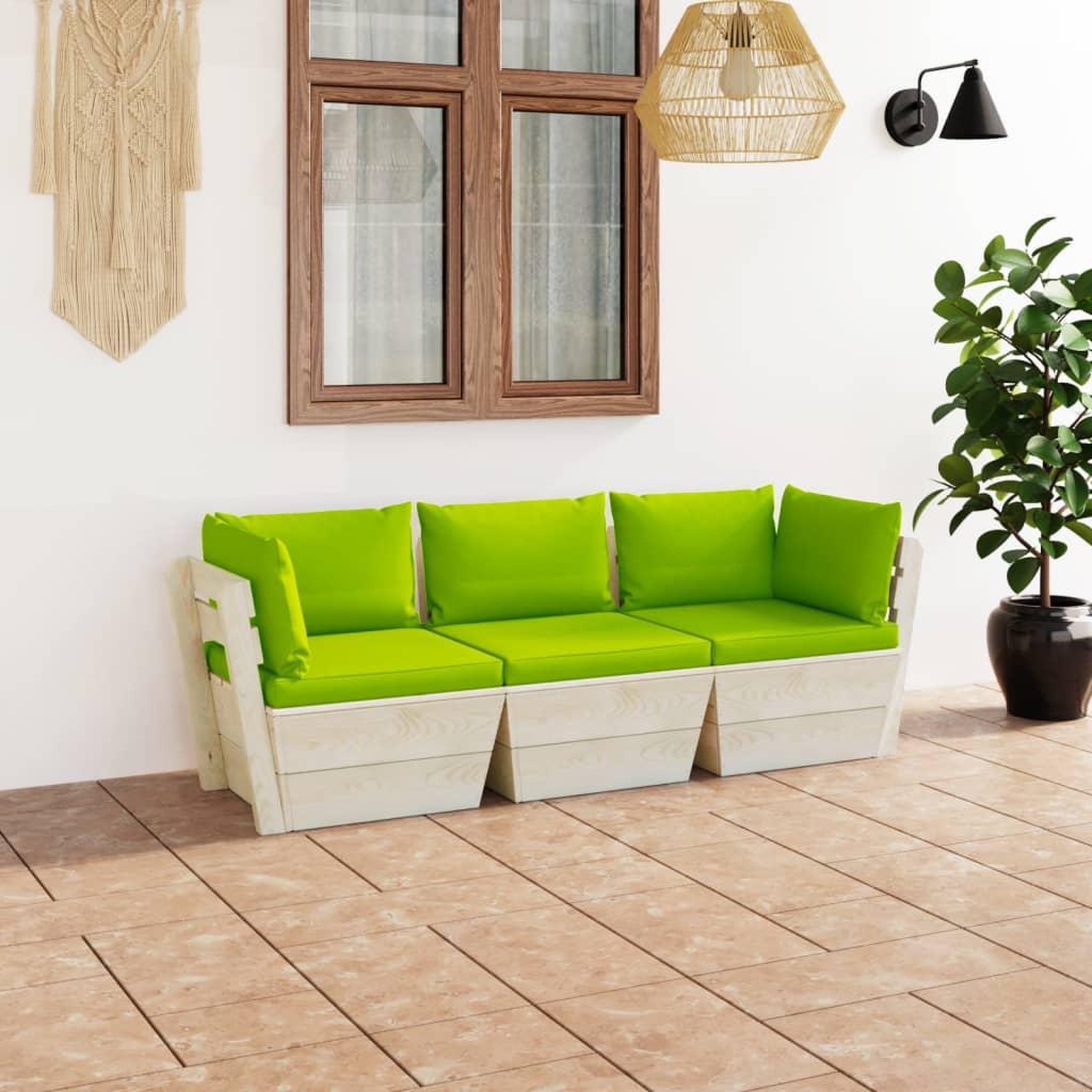Voir la diapositive 1 : VIDAXL Canape palette a 3 places de jardin avec coussins Bois d'epicea
