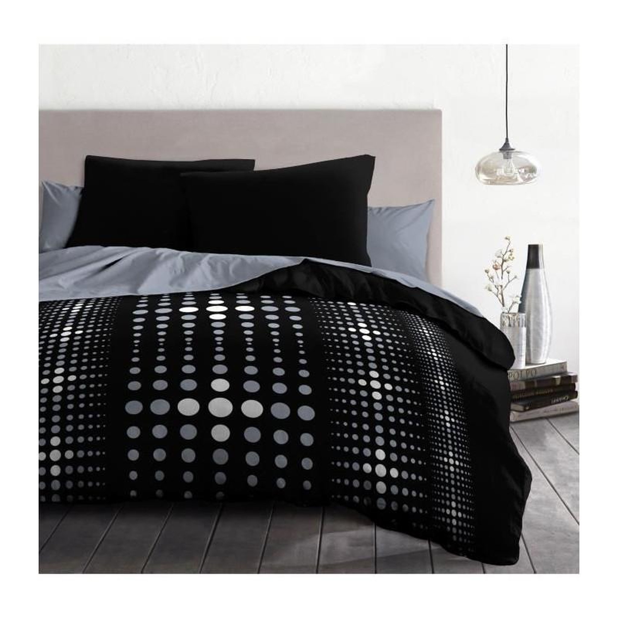 HOME LINGE PASSION Parure de couette microfibre Steevy - 1 housse de couette 240x260 cm + 2 taies 63x63 cm - Noir - HOME LINGE PASSION