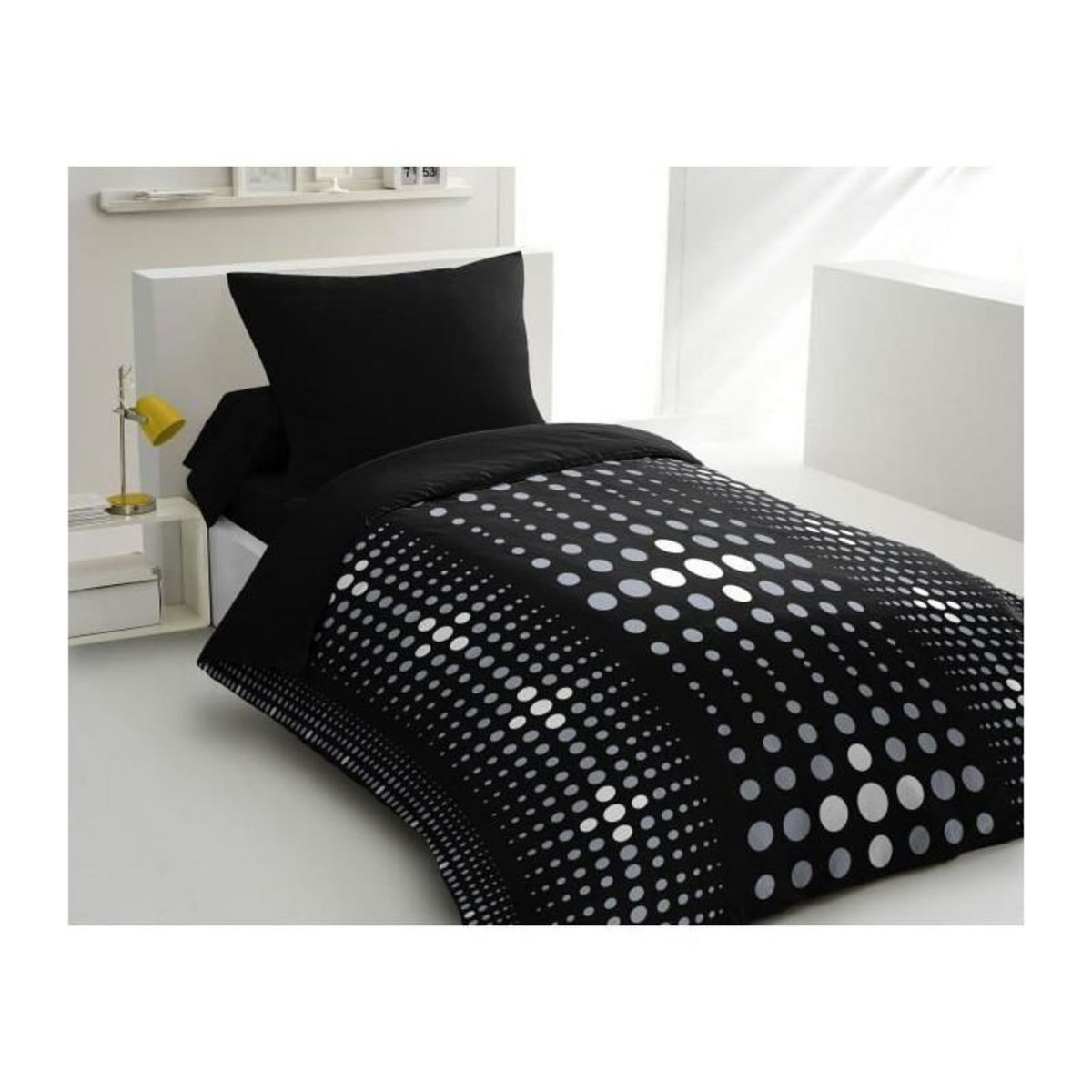 HOME LINGE PASSION Parure de couette microfibre Steevy - 1 housse de couette 140x200 cm + 1 taie 63x63 cm - Noir - HOME LINGE PASSION