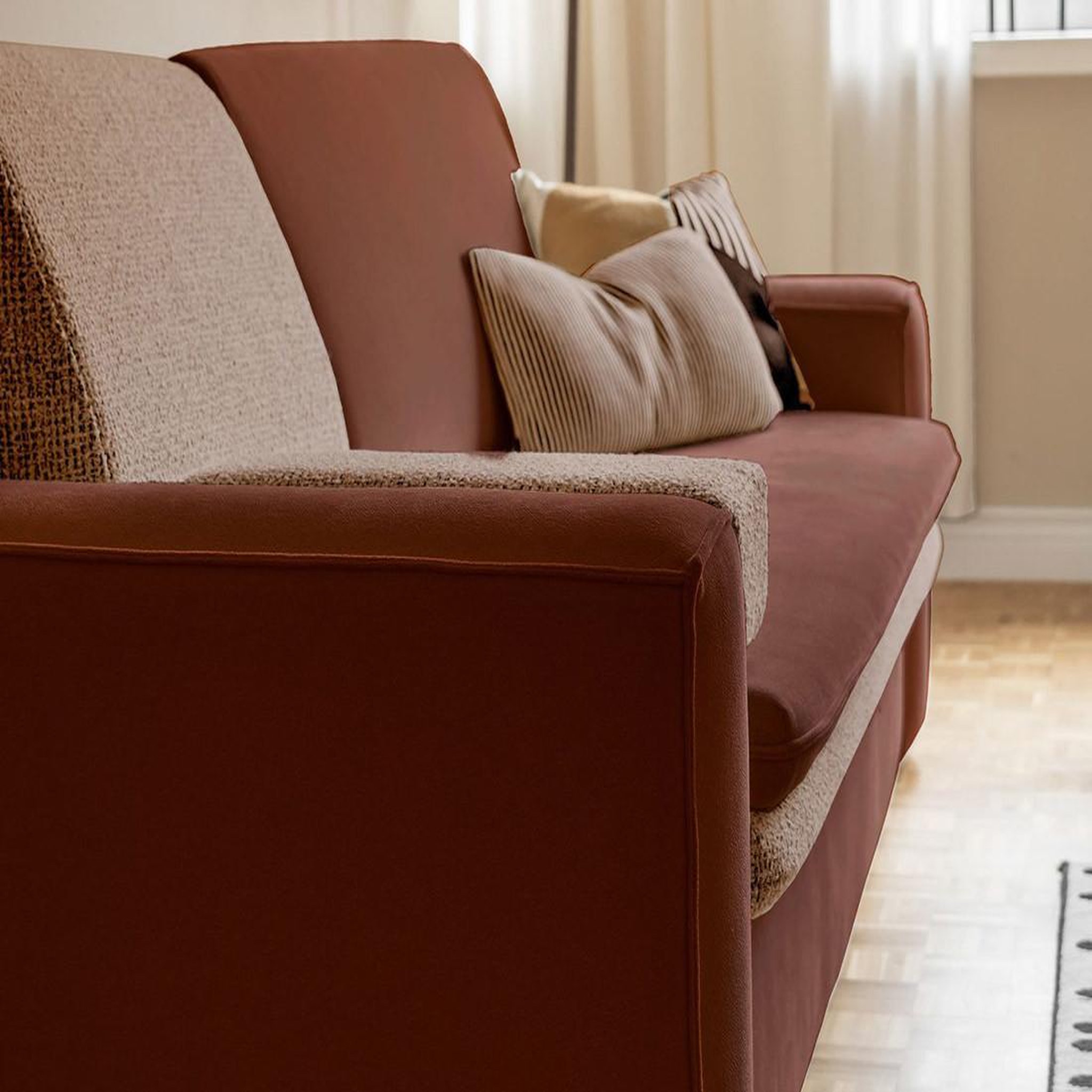 Voir la diapositive 2 : BEST MOBILIER Wilson - canapé droit 3 places convertible avec coffre en tissu et tissu texturé