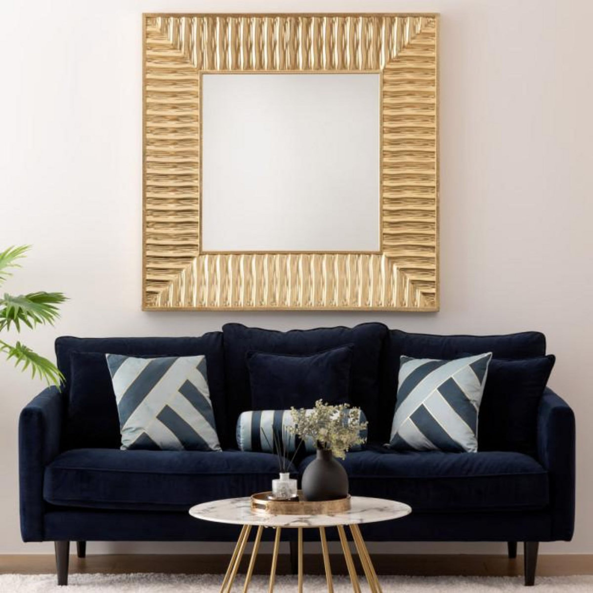 ATMOSPHERA Coussin Déco Rayé en Velours  Nelya  14x40cm Bleu