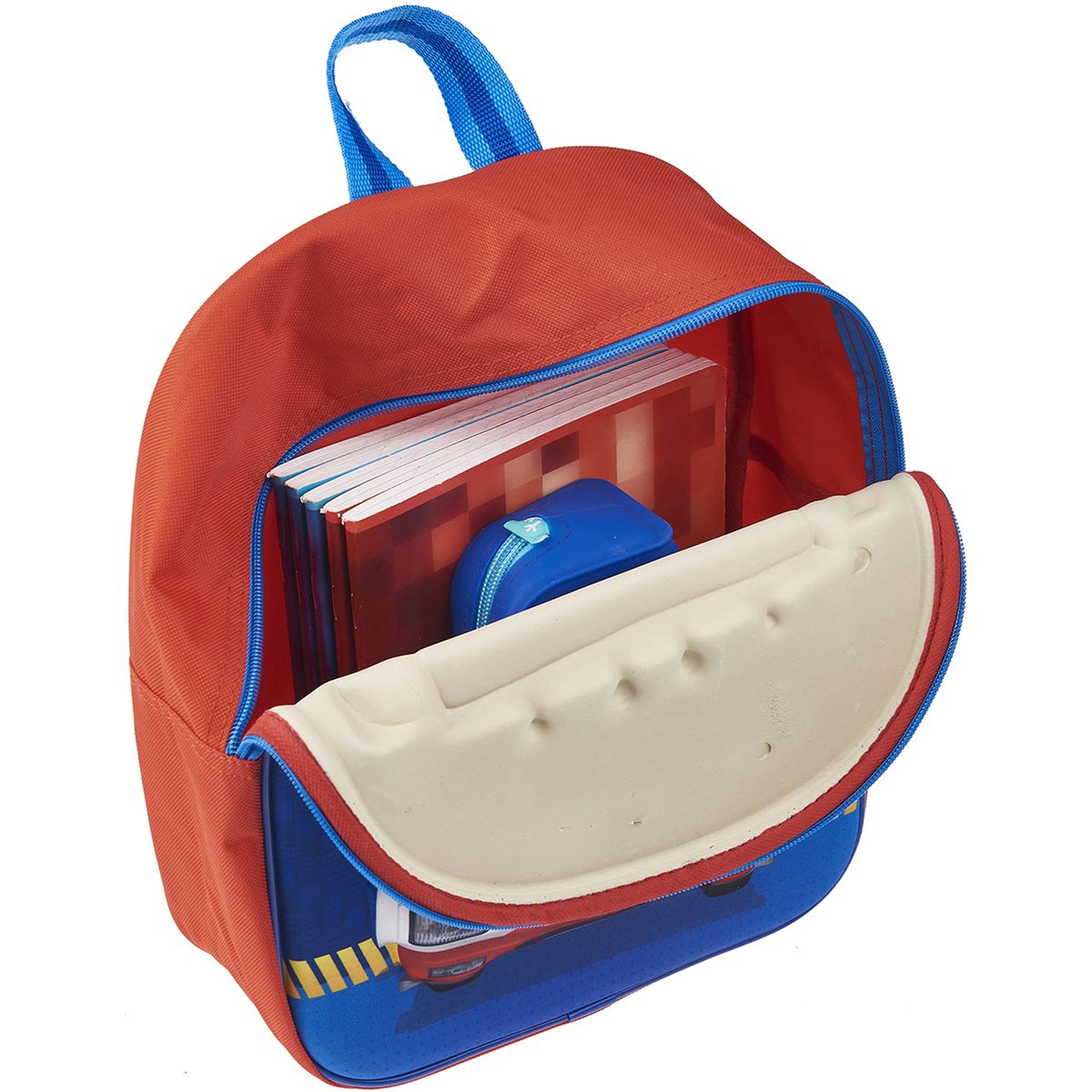 Voir la diapositive 5 : Sac maternelle 3D bleu et rouge SAM LE POMPIER ON DUTY