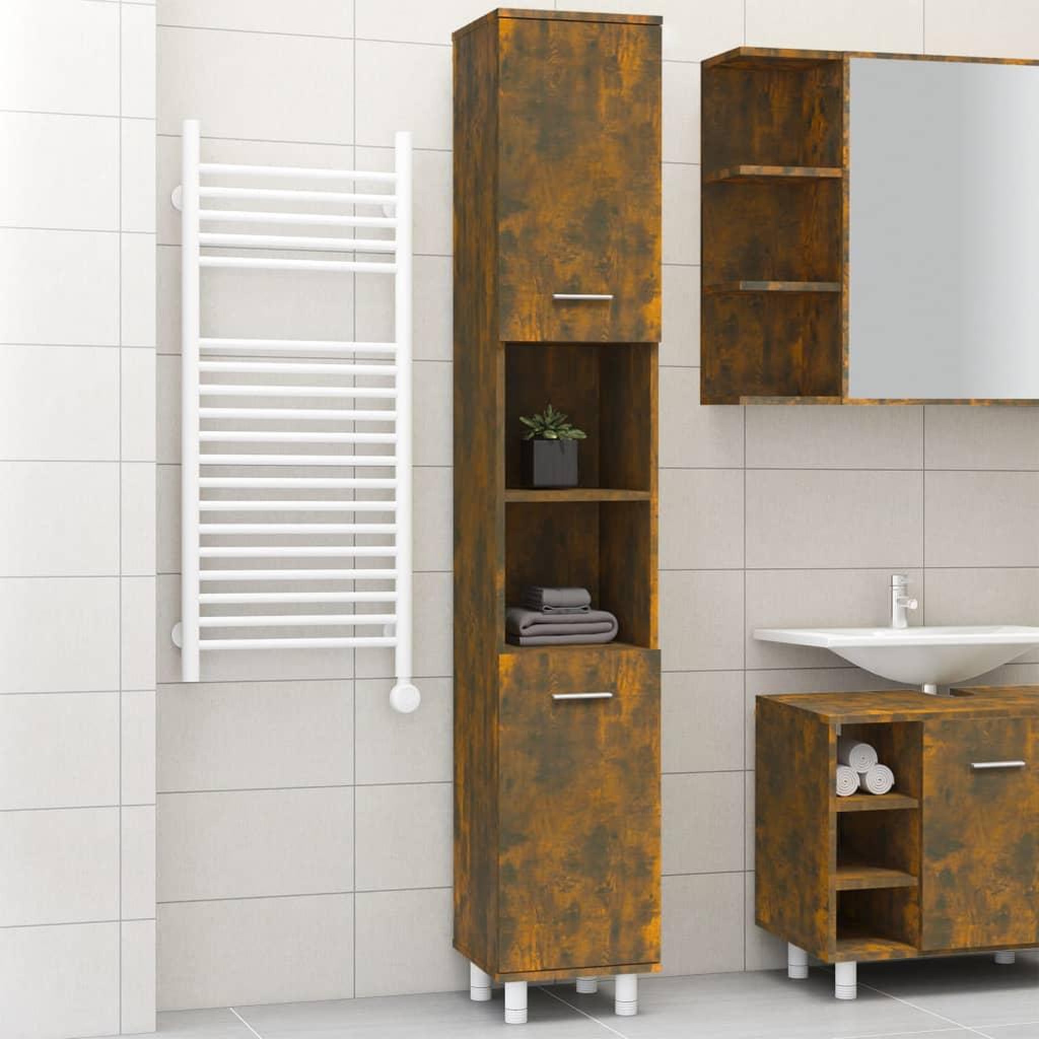 Voir la diapositive 1 : VIDAXL Armoire de bain Chene fume 30x30x179 cm Bois d'ingenierie