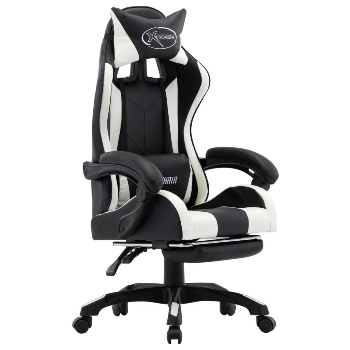 VIDAXL Fauteuil de jeux video et repose-pied Blanc et noir Similicuir
