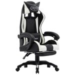 VIDAXL Fauteuil de jeux video et repose-pied Blanc et noir Similicuir