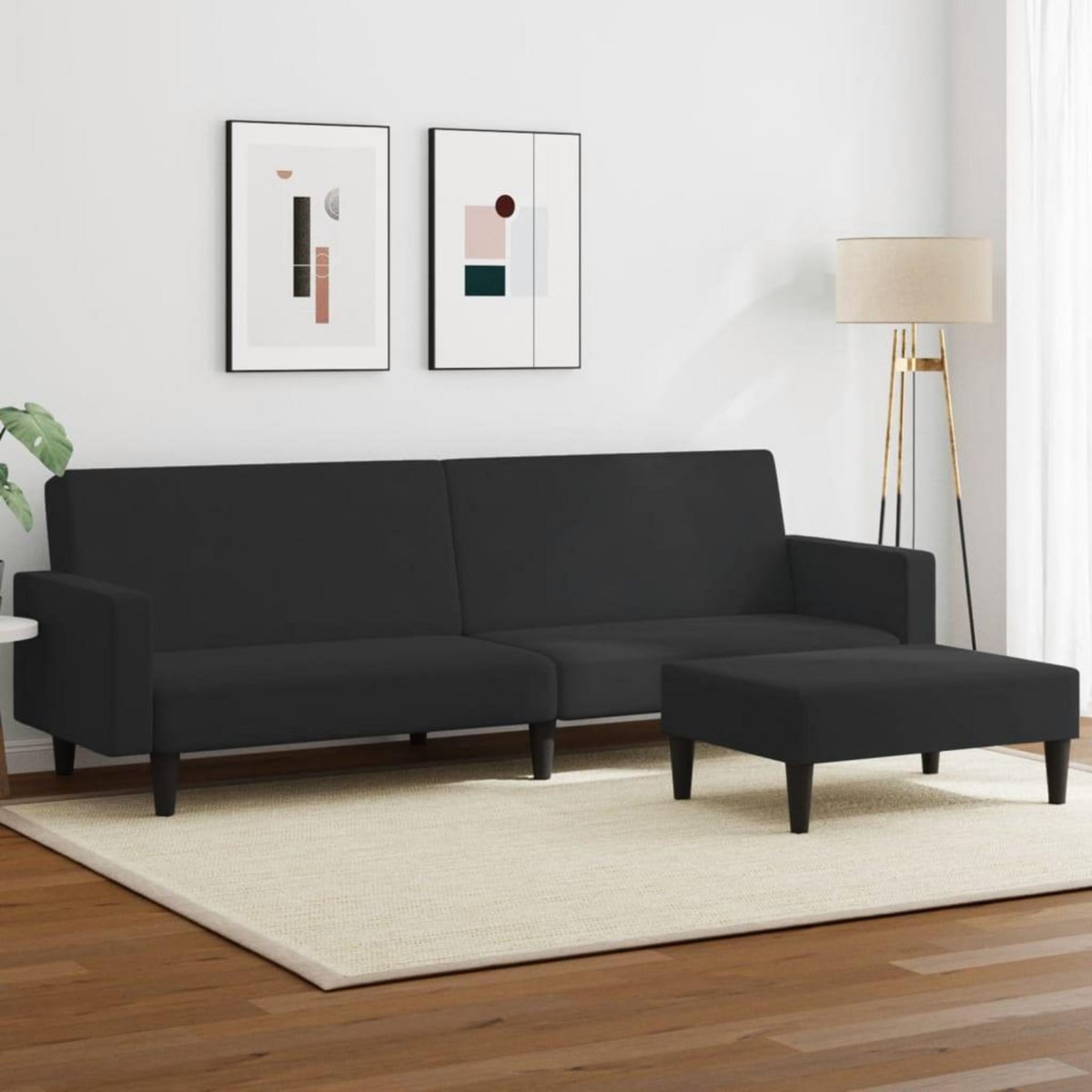 VIDAXL Canape-lit a 2 places avec repose-pied noir velours