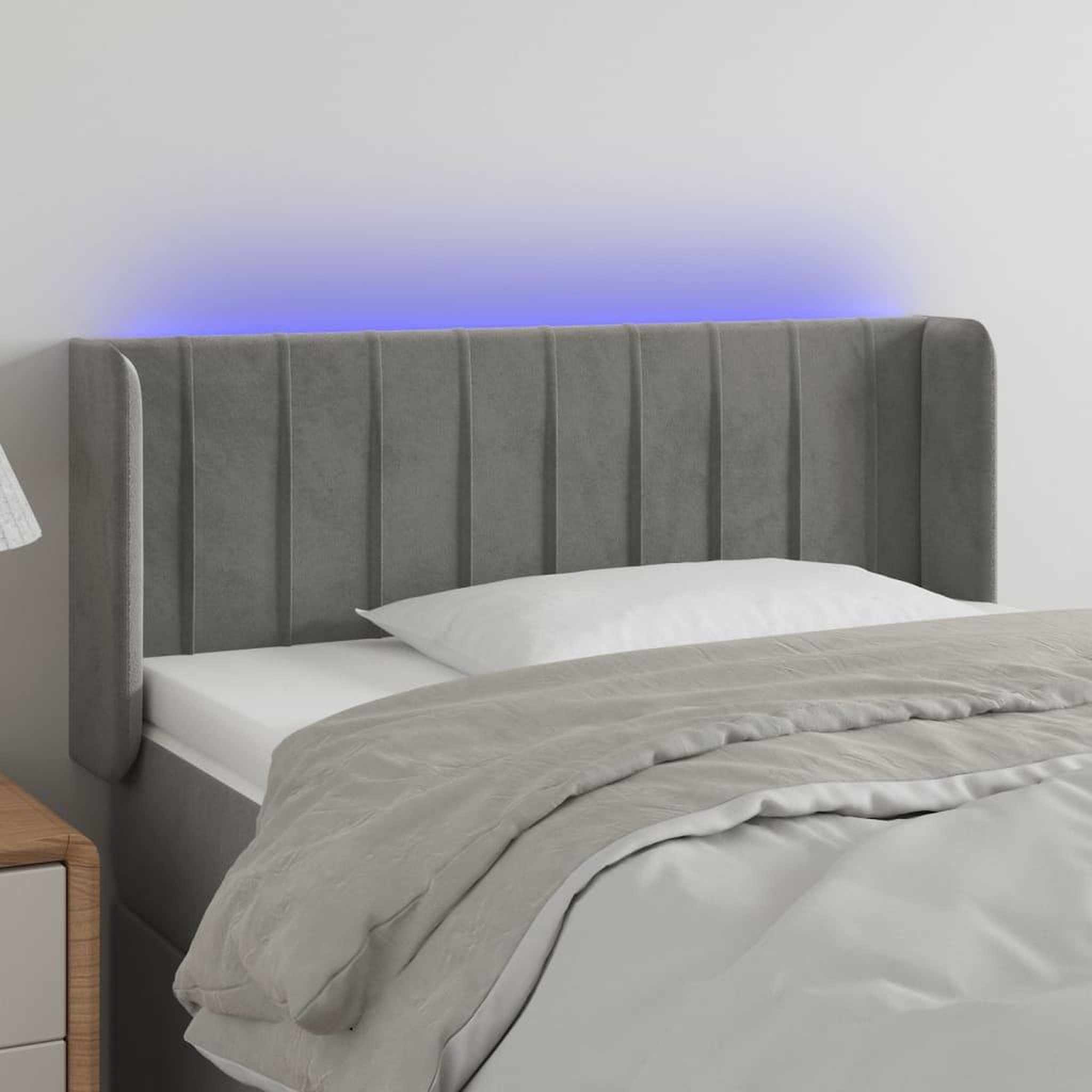 Voir la diapositive 1 : VIDAXL Tete de lit a LED Gris clair 83x16x78/88 cm Velours