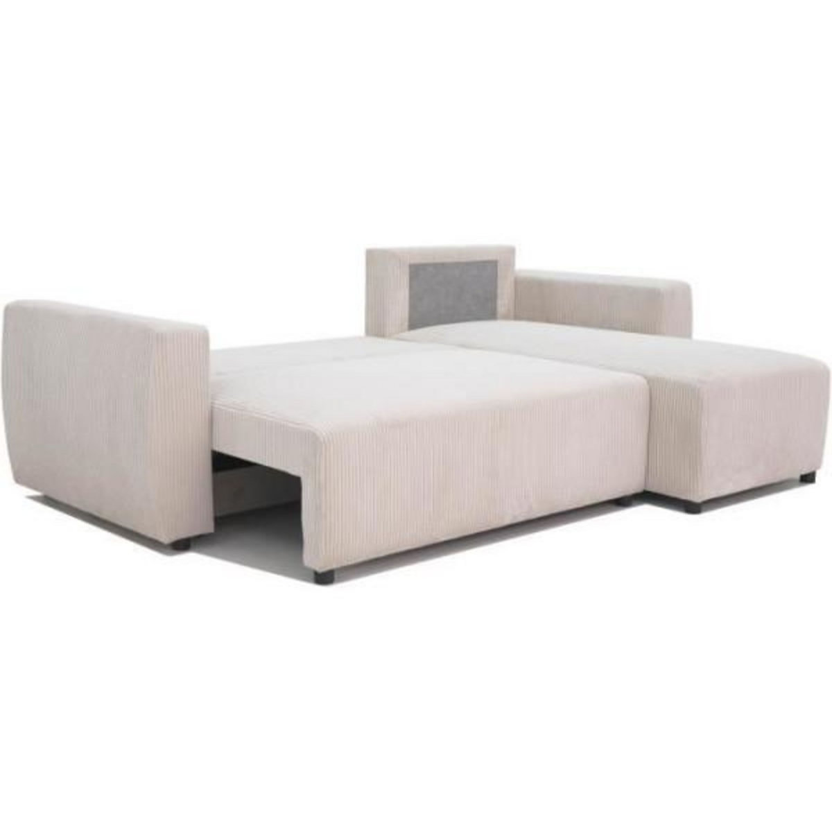 MARKET24 Canapé d'angle convertible réversible 3-4 places PHARELL - Velours côtelé beige - Coffre de rangement - L 230x P 155 x H 95
