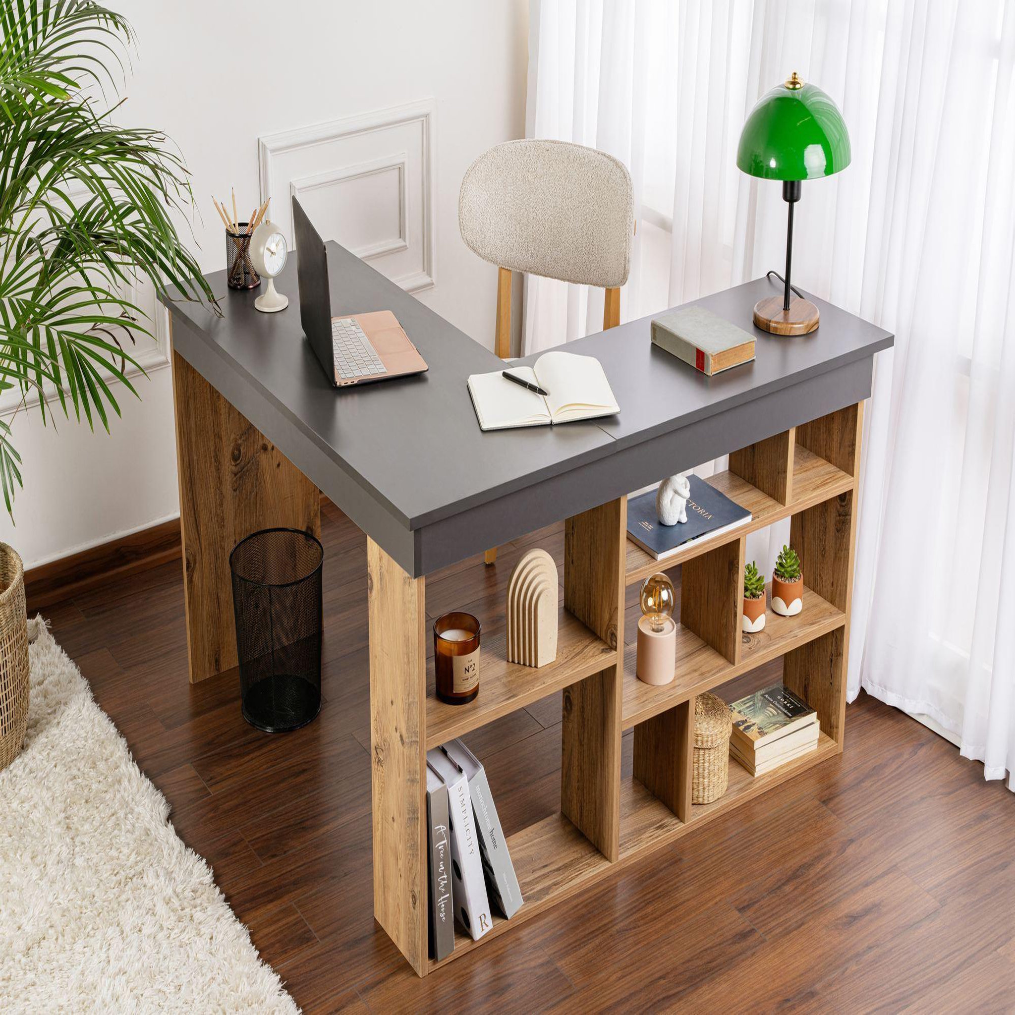Voir la diapositive 2 : Habitat et Jardin Bureau d'étude en bois  vesper  - 130 x 120 x 72 cm - anthracitepin atlantique