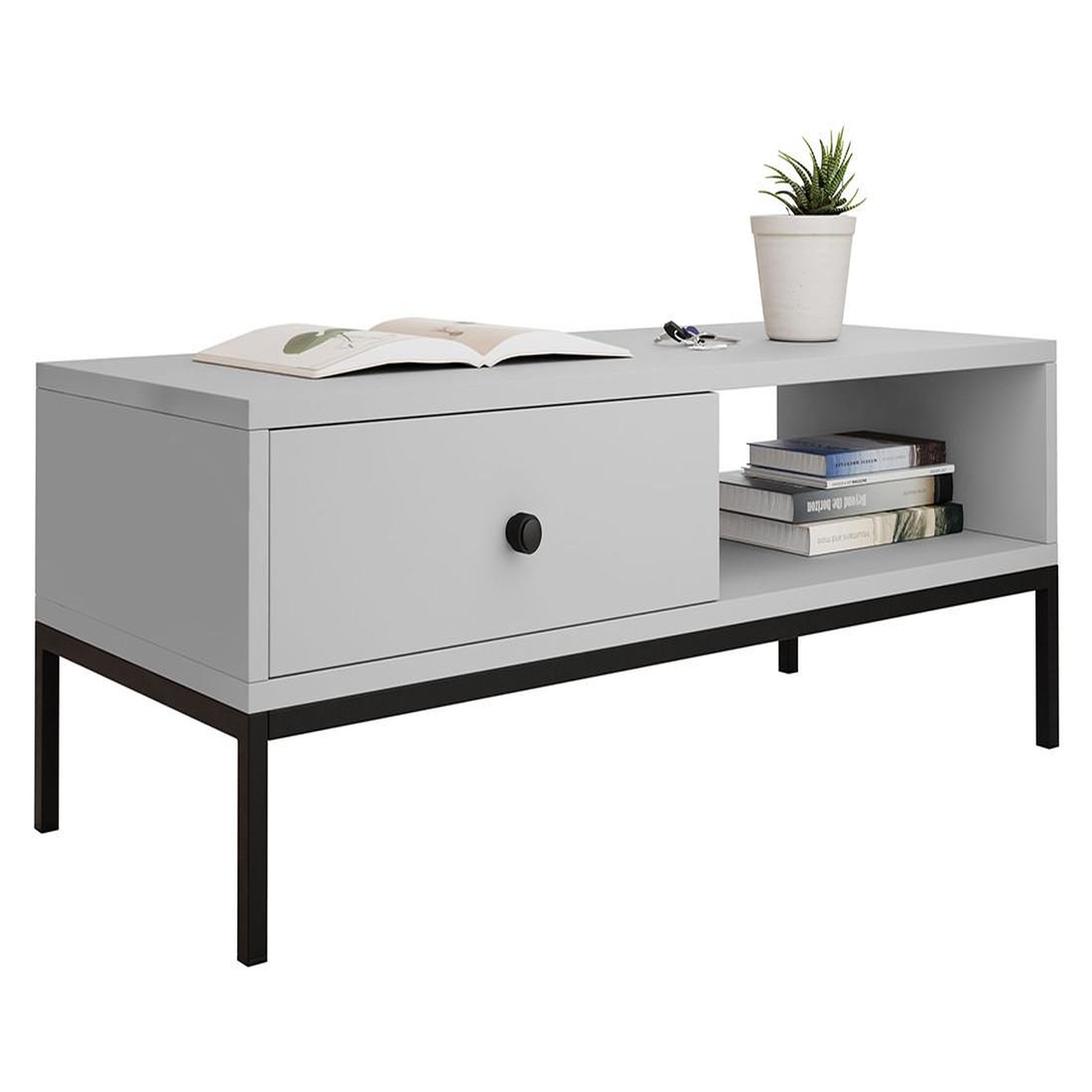 Voir la diapositive 2 : BEST MOBILIER Filipo - table basse - 1 tiroir et 1 niche - 90 cm