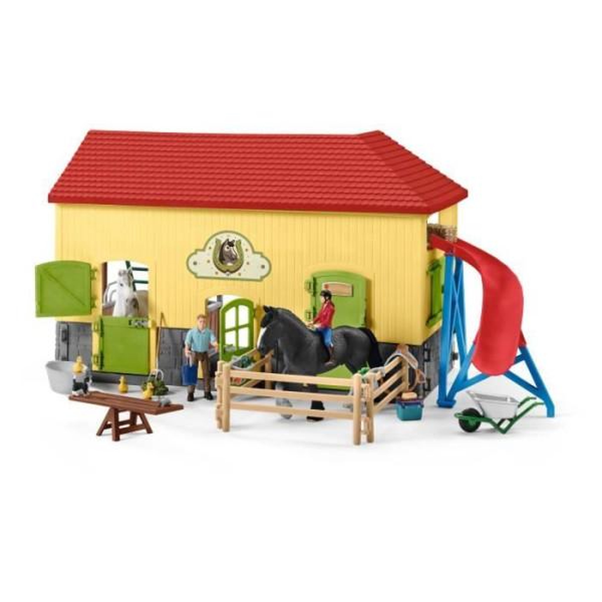 Voir la diapositive 6 : Schleich Écurie avec boxes et animaux, coffret de 82 pieces avec chevaux, Schleich 42485 Farm World, Des 4 ans