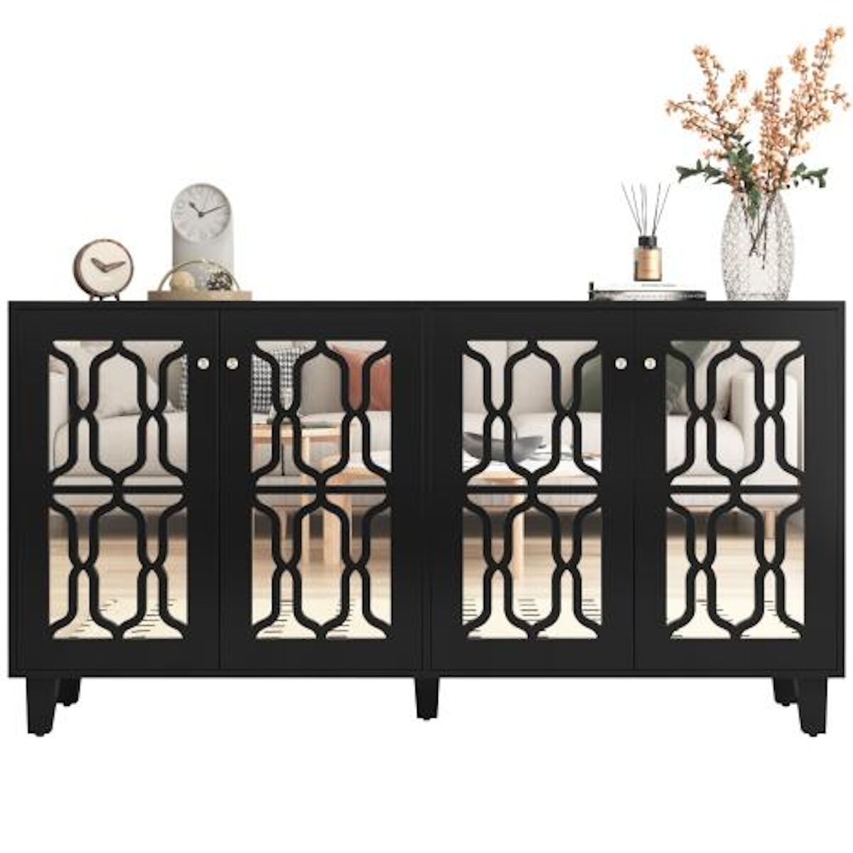 MERAX Buffet 4 porte(s) 0 tiroir(s) - 160 cm noir mdf