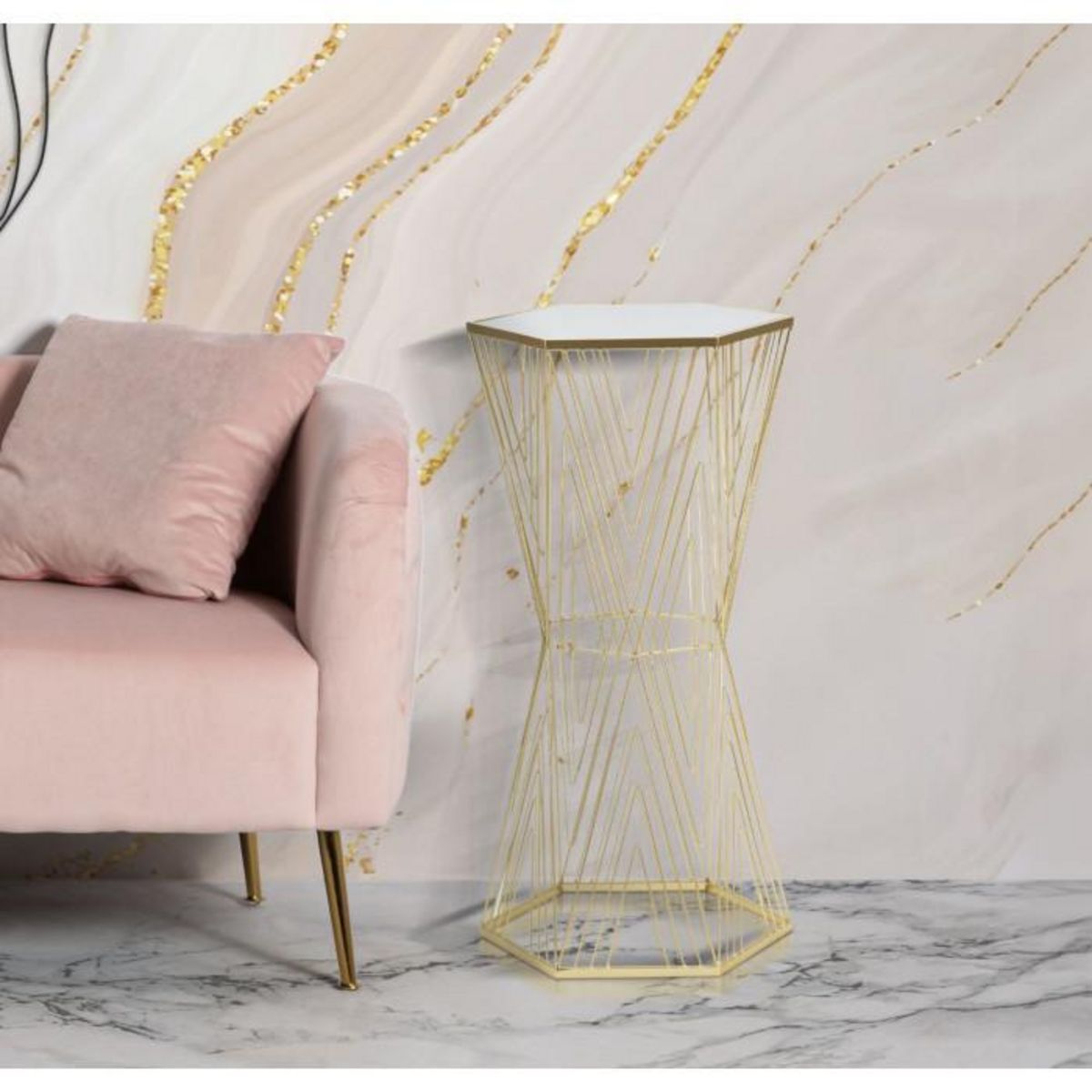 Paris Prix Table d'Appoint Hexagonale Design  Lines  80cm Or