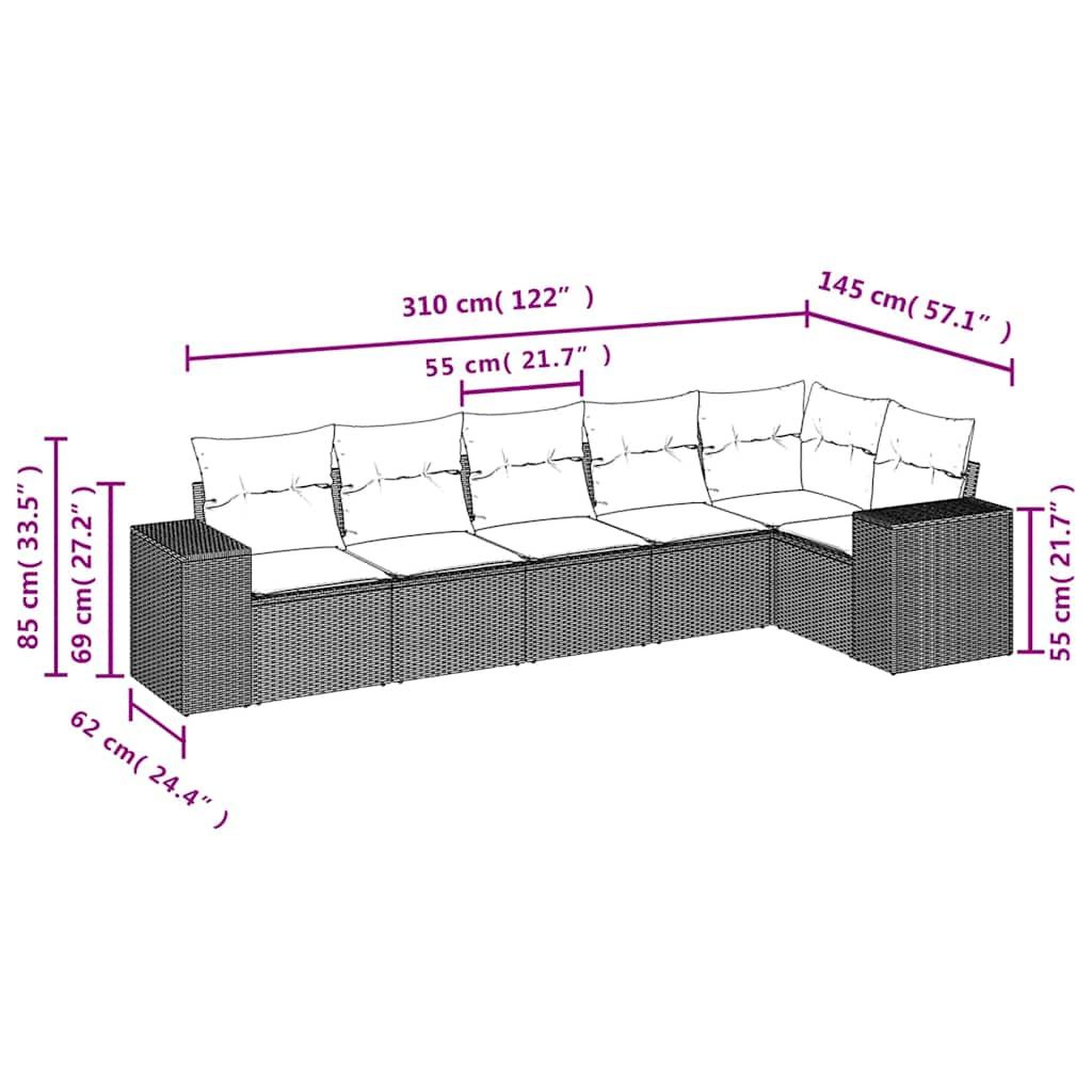 Voir la diapositive 6 : VIDAXL Salon de jardin avec coussins 6 pcs marron resine tressee