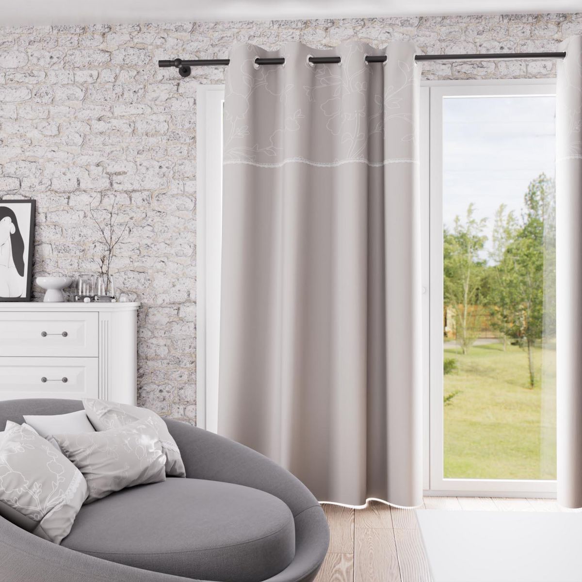 SOLEIL D'OCRE Rideau à oeillets en coton 135x250 cm ROMANCE, par Soleil d'Ocre