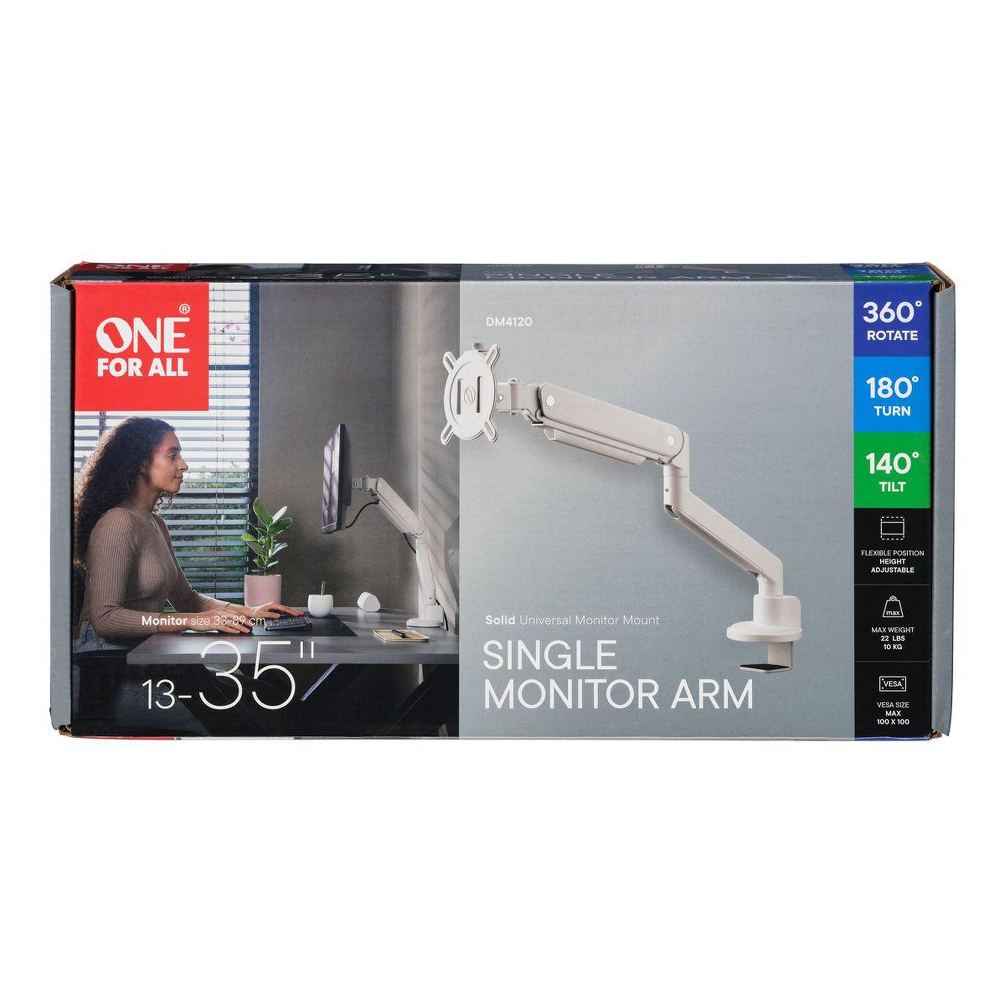 One For All Support écran PC Single Arm blanc 13- 35 pouces Orientabl