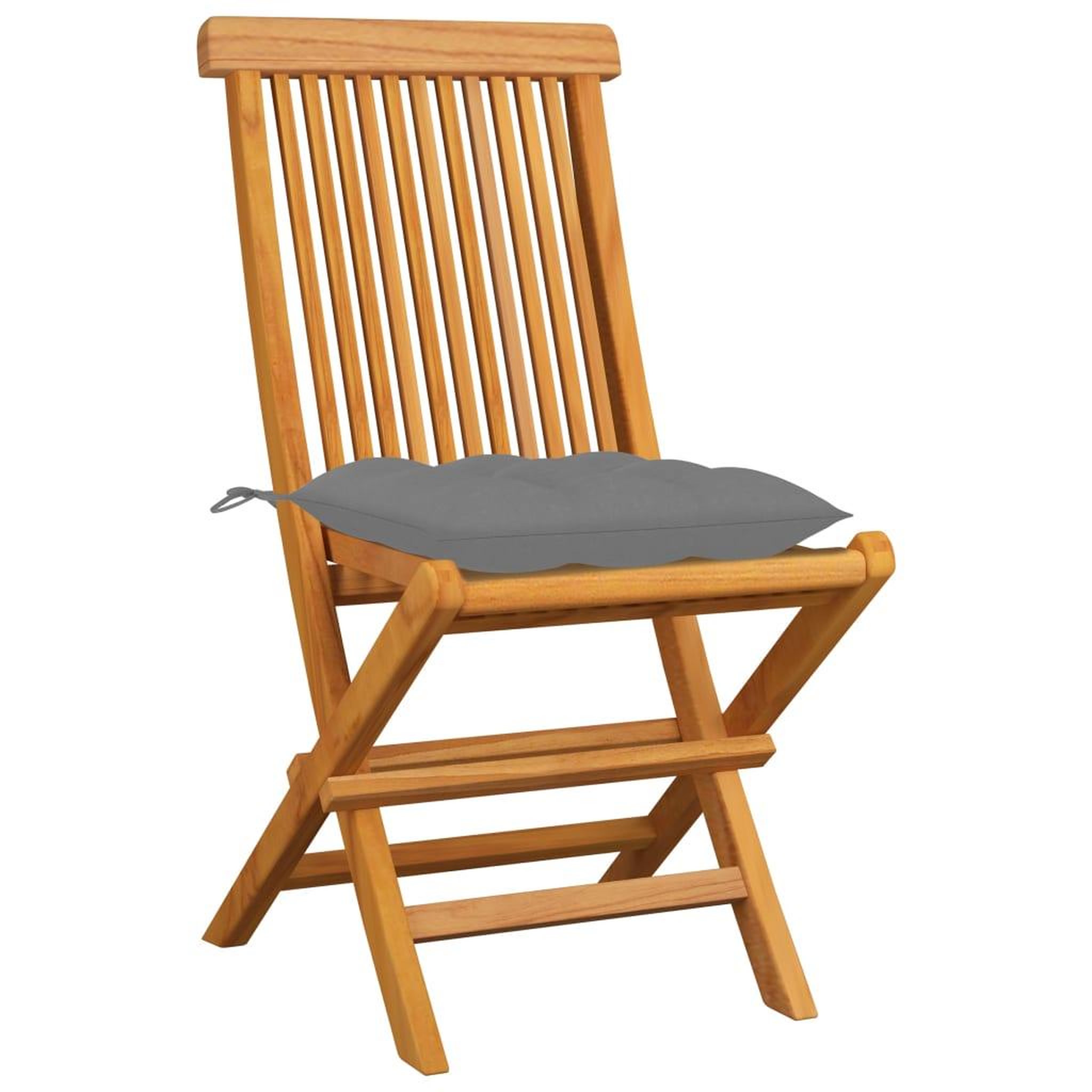 Voir la diapositive 3 : VIDAXL Chaises de jardin et coussins gris lot de 8 Bois de teck massif