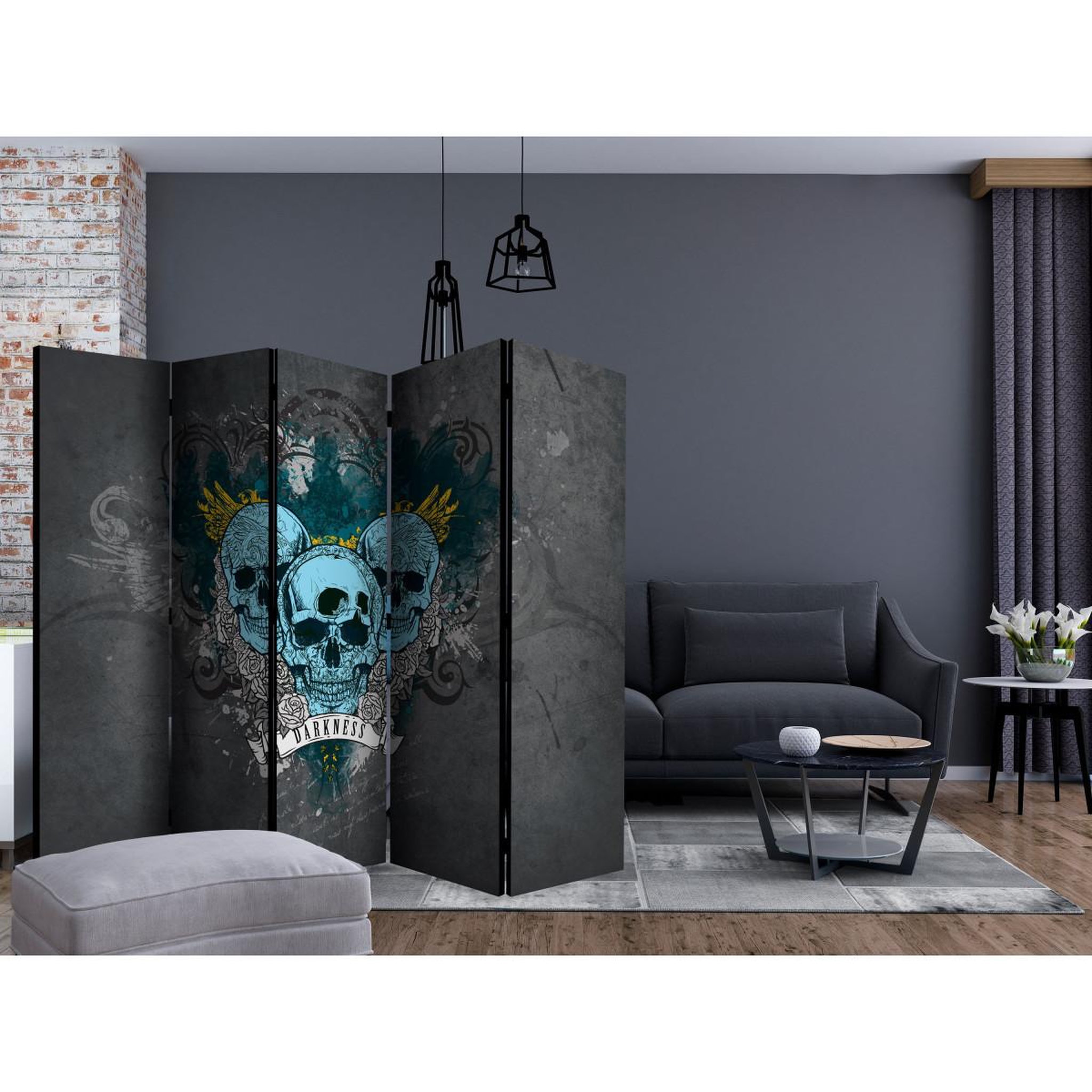 Voir la diapositive 2 : Paris Prix Paravent 5 volets  darkness iii  172x225cm