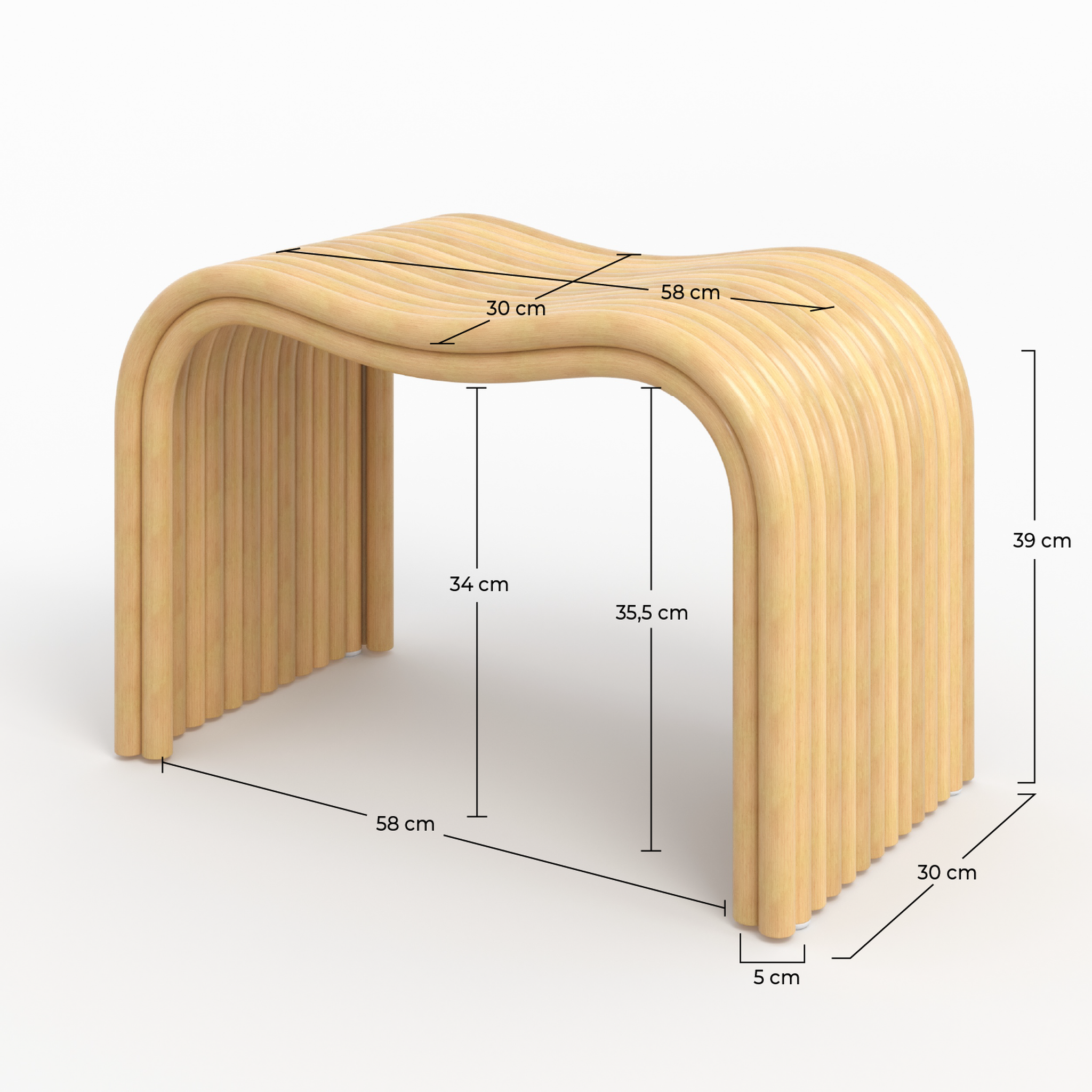 Voir la diapositive 4 : MAISON PAVANE Tabouret en rotin naturel 68 cm-wave