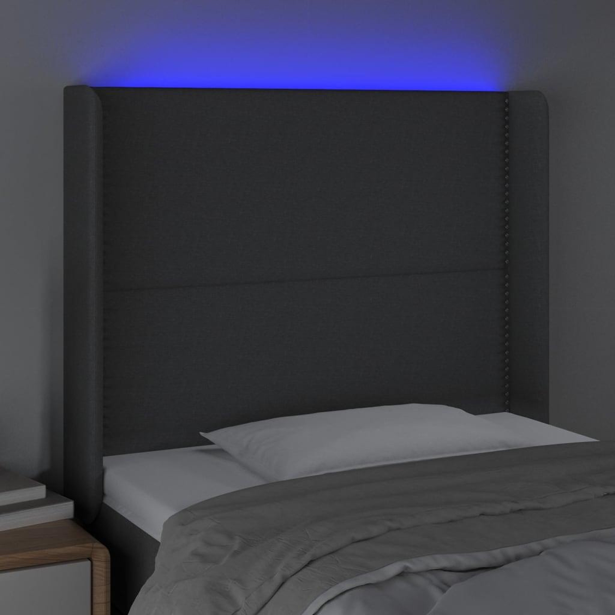 Voir la diapositive 4 : VIDAXL Tete de lit a LED Gris fonce 83x16x118/128 cm Tissu