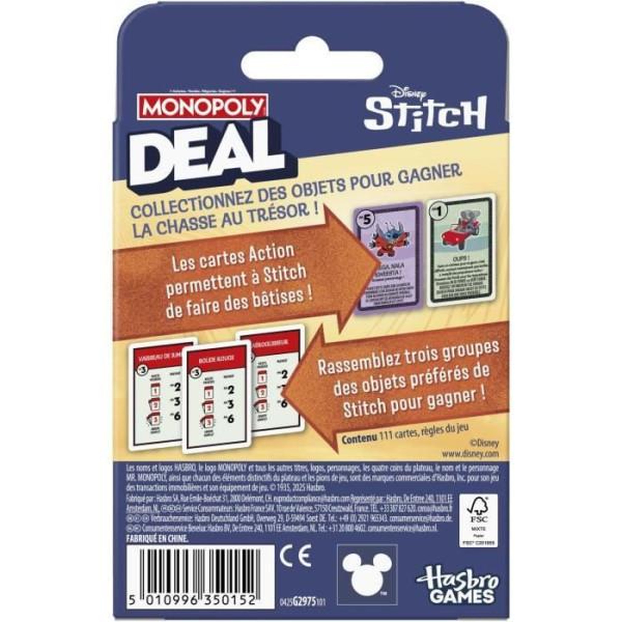 Voir la diapositive 4 : HASBRO Monopoly Deal Stitch, Jeu de cartes rapide 15 min, Hasbro Games, Des 8 ans