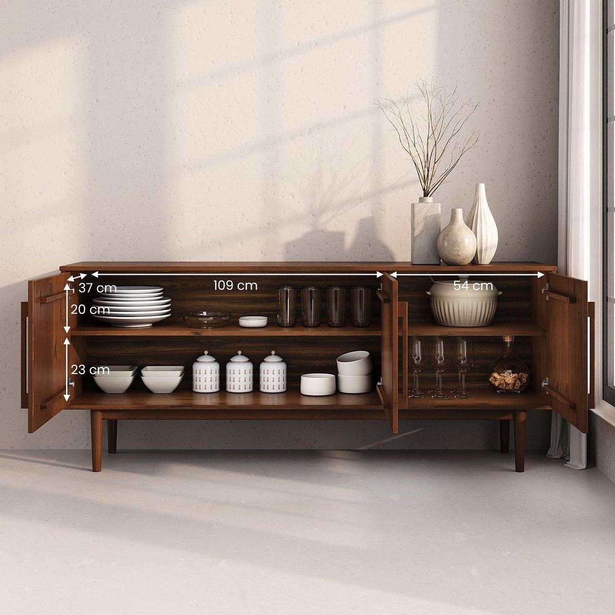 IDIMEX Buffet TECCA L 170 cm 3 portes en bois massif