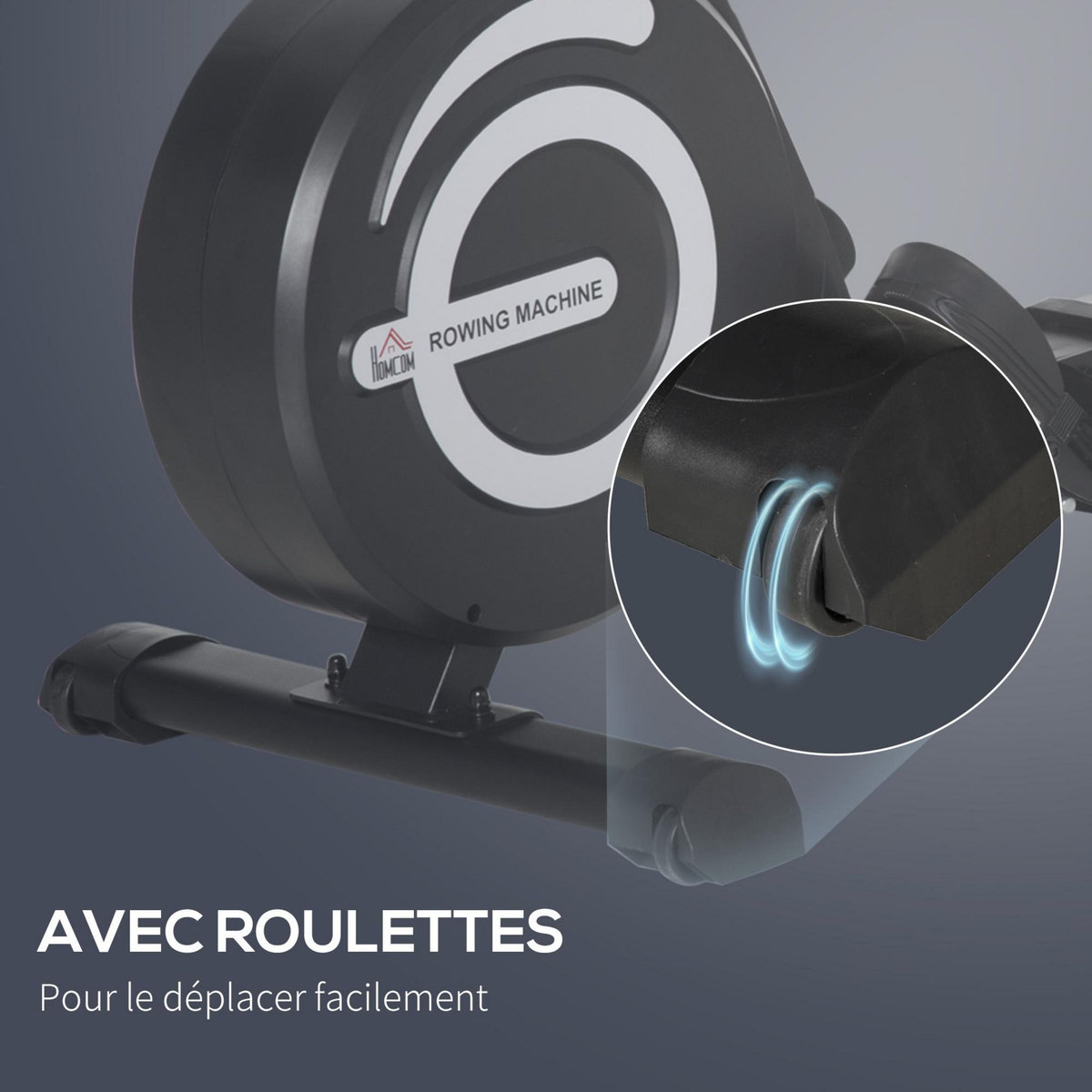 HOMCOM Rameur d'appartement pliable - 8 niveaux de résistance magnétique - écran LCD multifonction - acier alu. ABS noir blanc