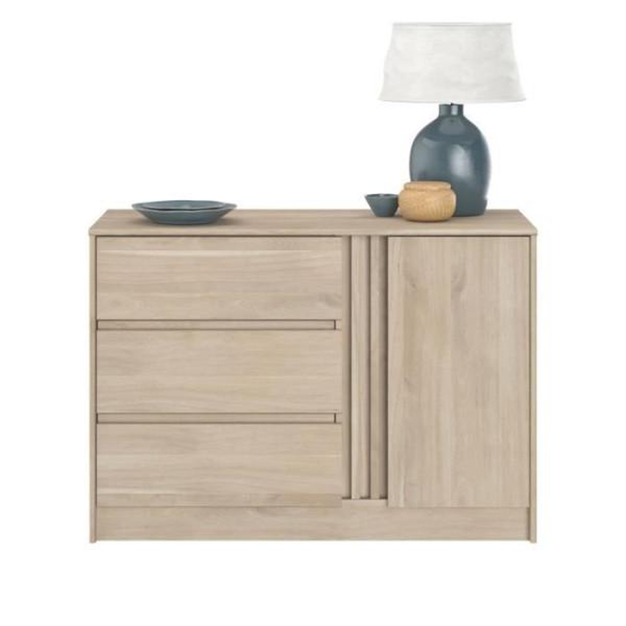 Voir la diapositive 4 : PARISOT Commode ESCALE - 3 tiroirs - 1 porte - Décor chene - L 109,8 x H 76,8 x P 50 cm