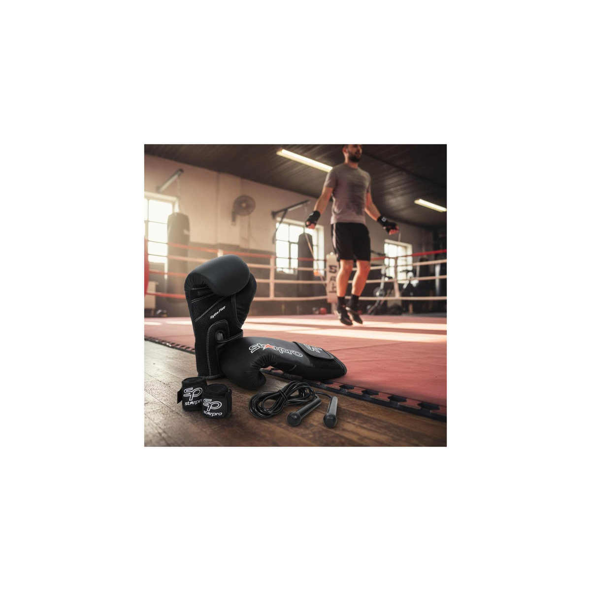 O'Fitness Kit de boxe - O'fitness - Contient : Gants, bandes et corde à sauter - Sacoche de transport inclus