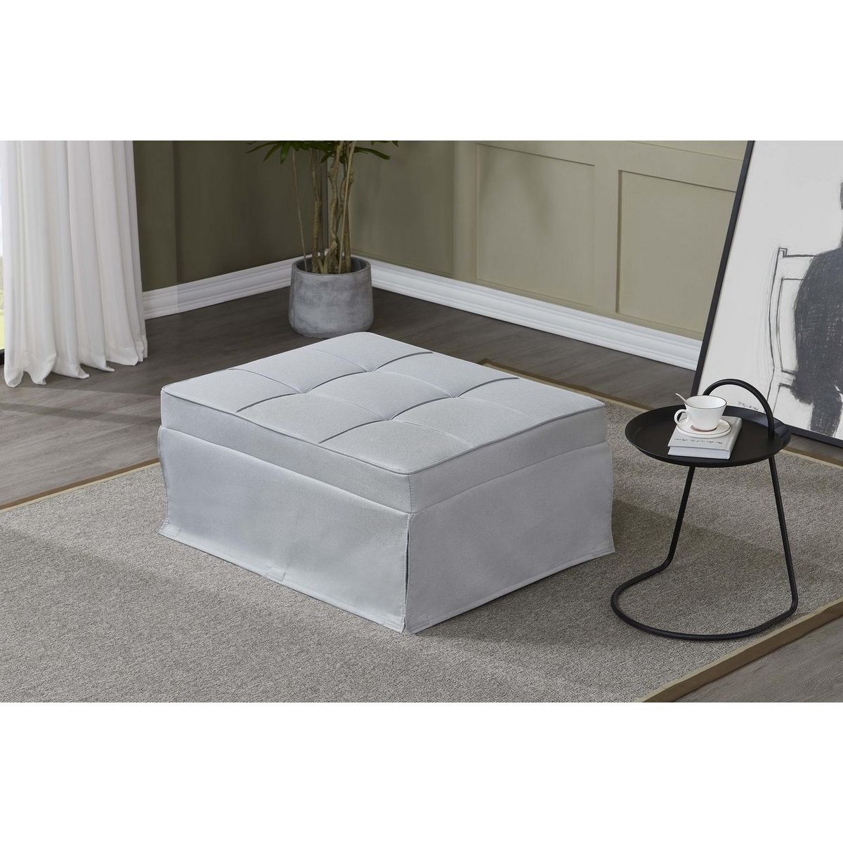 CONCEPT USINE Fauteuil pouf ottoman gris 3 en 1 en tissu gris clair OTA