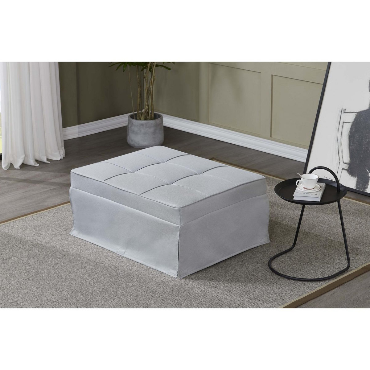 CONCEPT USINE Fauteuil pouf ottoman gris 3 en 1 en tissu gris clair OTA