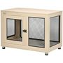 Voir la diapositive 2 : PAWHUT Cage pour chien sur pied style industriel - 2 portes verrouillables, coussin inclus - acier maillé noir panneaux aspect bois clair