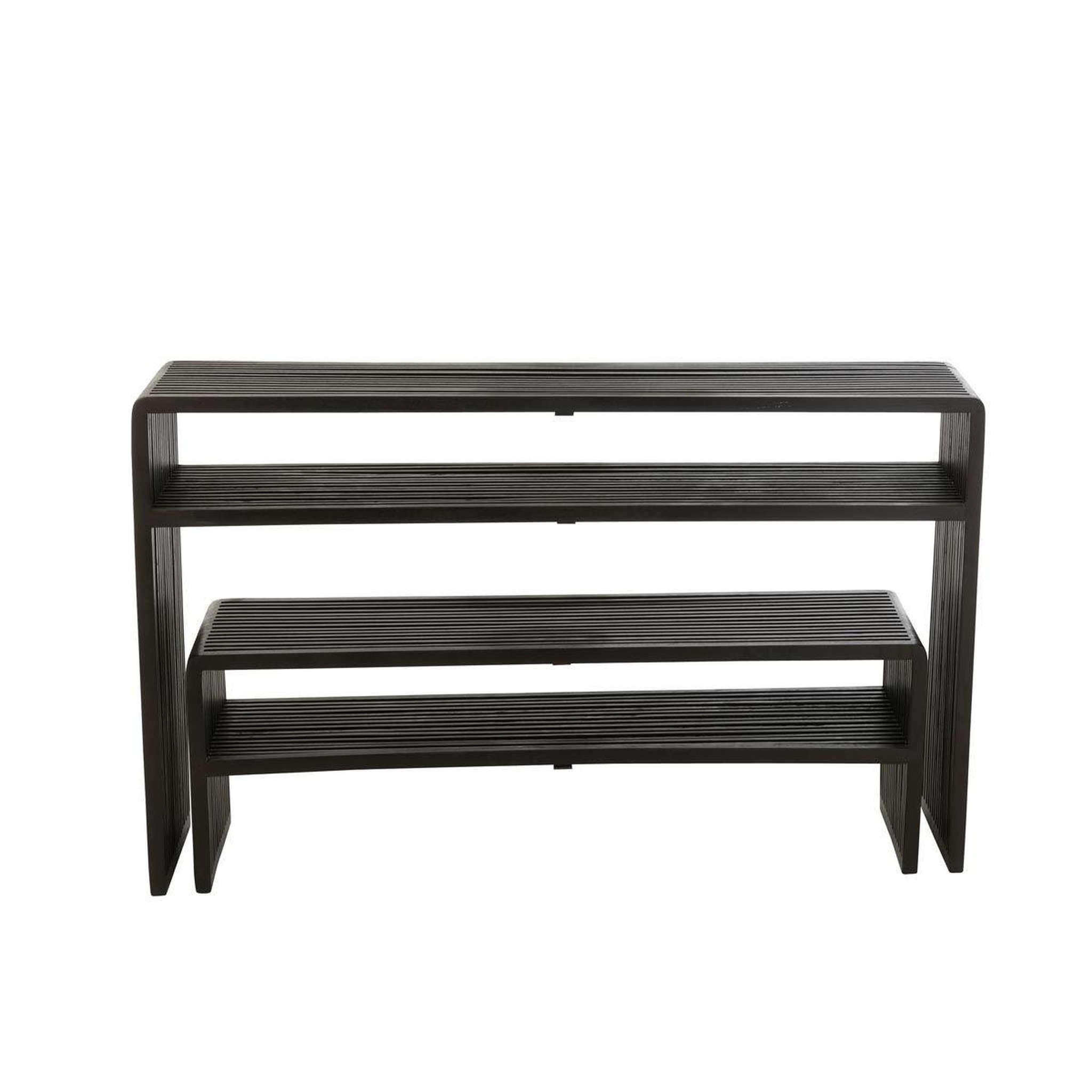 Voir la diapositive 4 : J-LINE Lot de 2 consoles en bois  teck  130cm noir