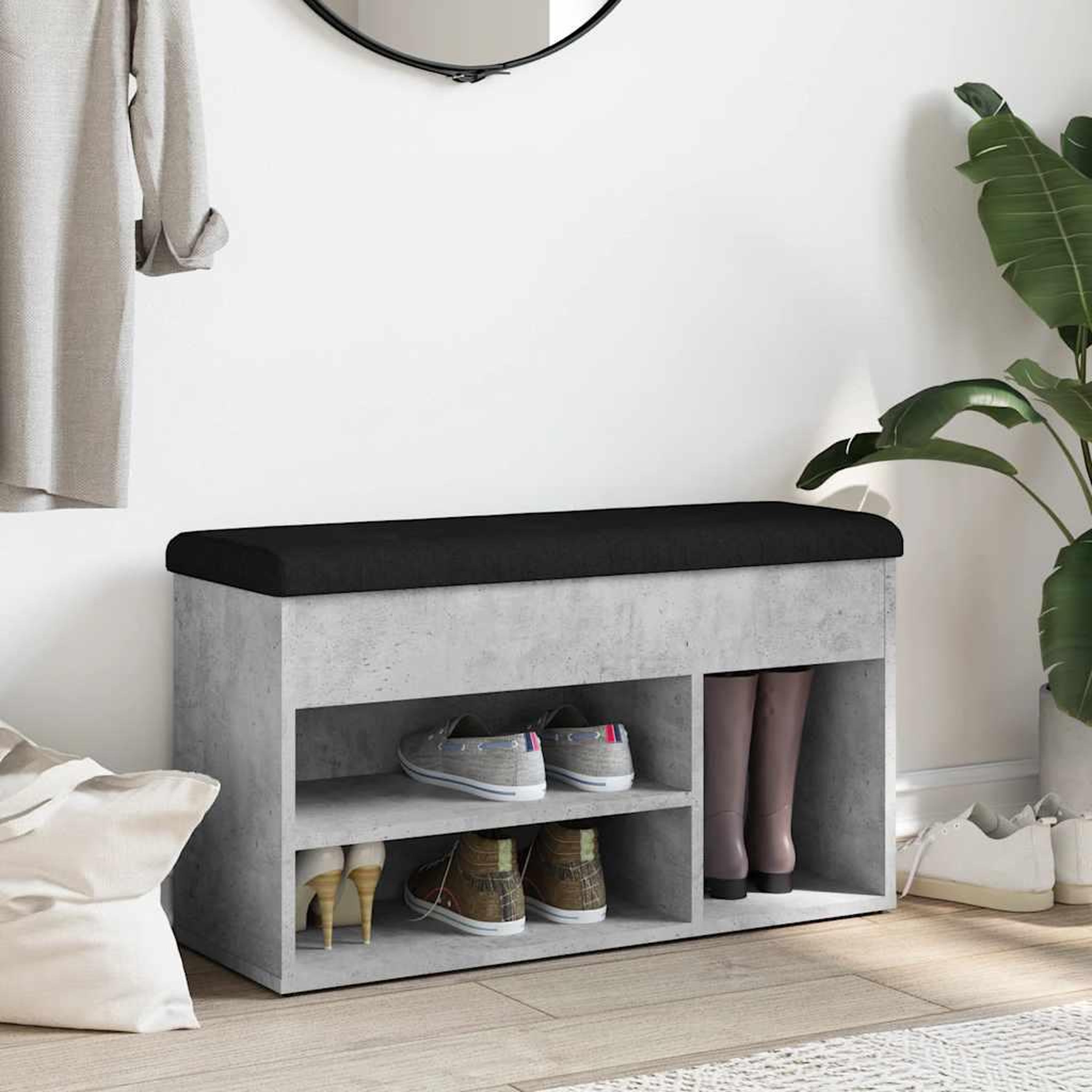Voir la diapositive 3 : VIDAXL Banc a chaussures gris beton 82x32x45,5 cm bois d'ingenierie