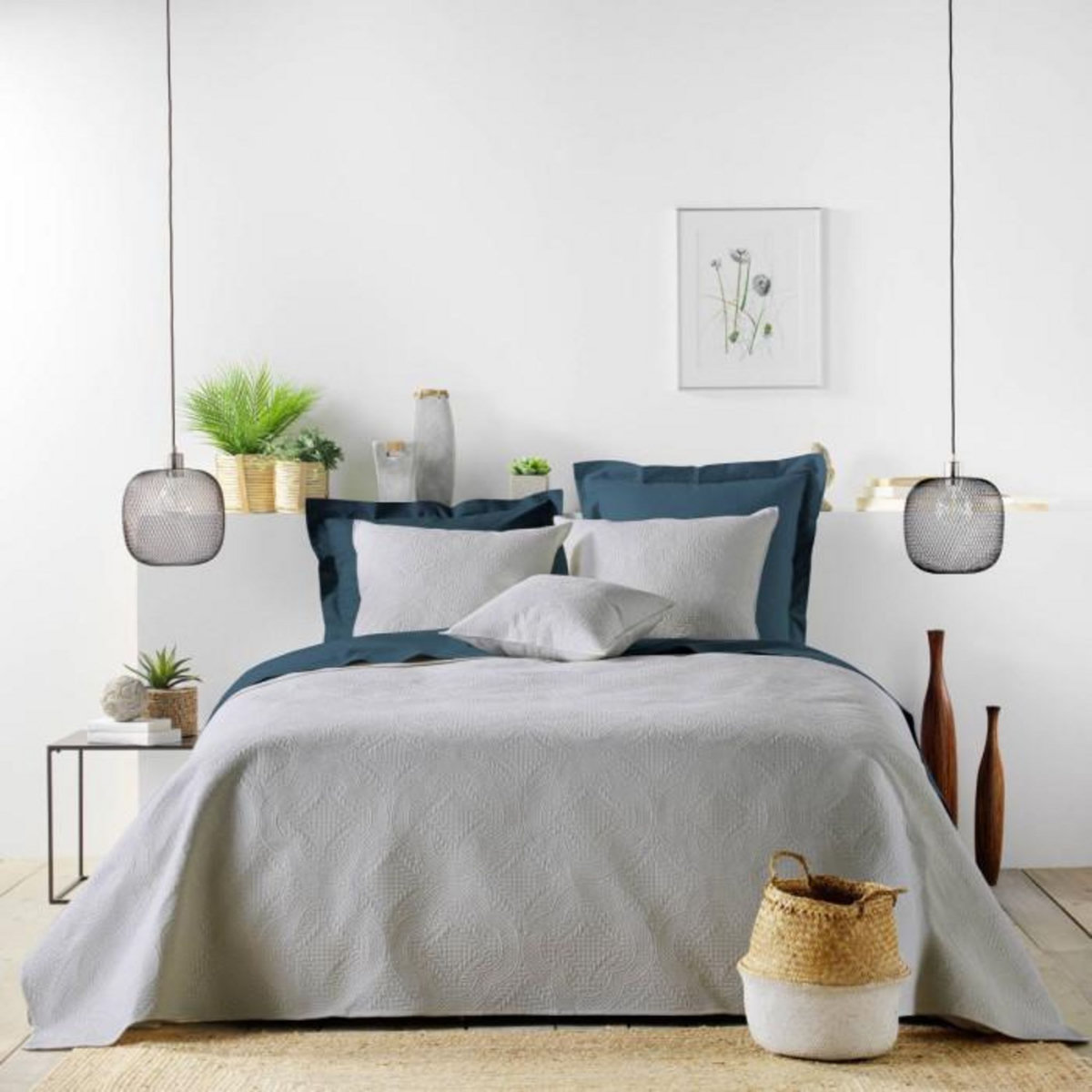 Paris Prix Couvre-Lit & 2 Housses de Coussin  Romane  220x240cm Gris