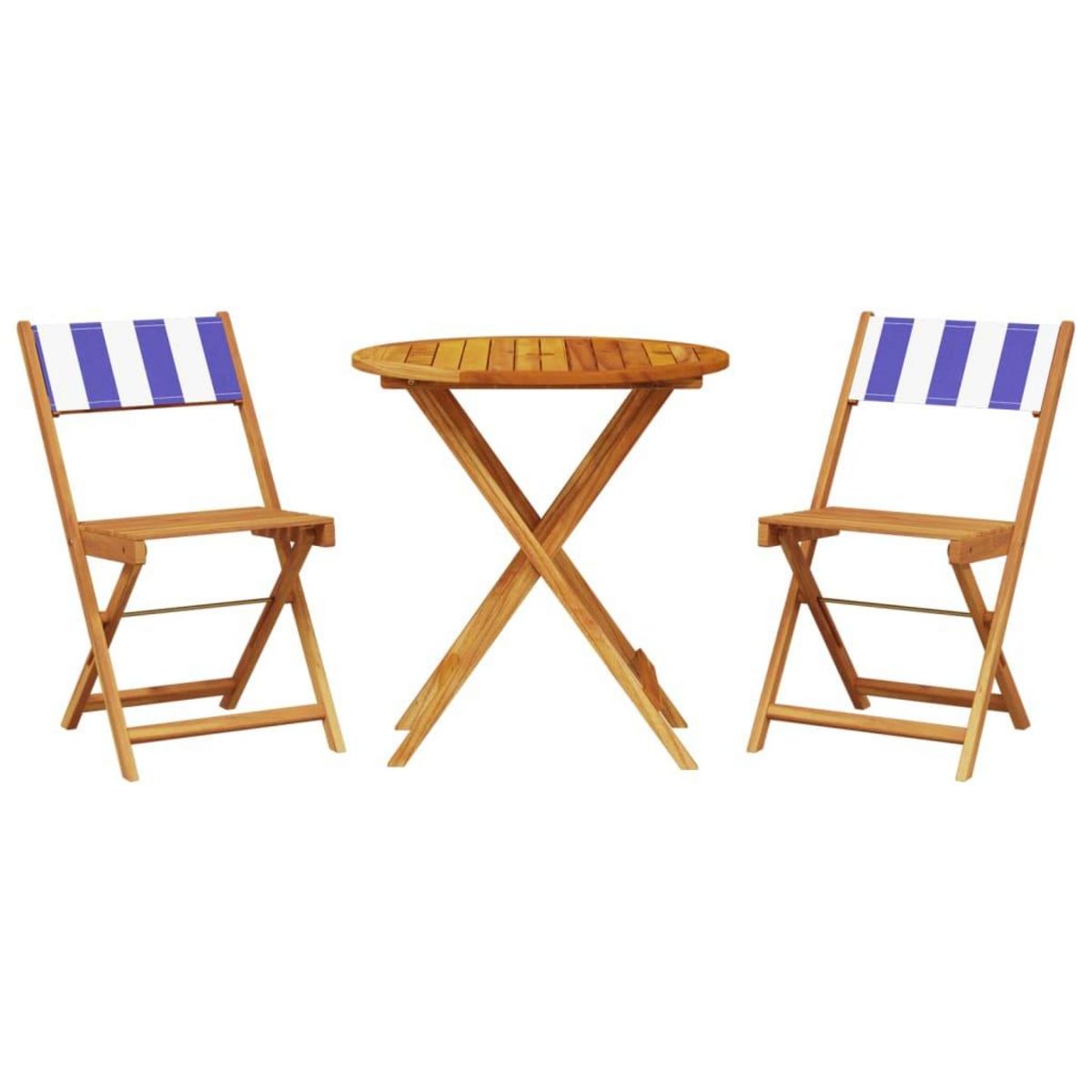 VIDAXL Ensemble de bistro 3 pcs bleu et blanc tissu et bois massif