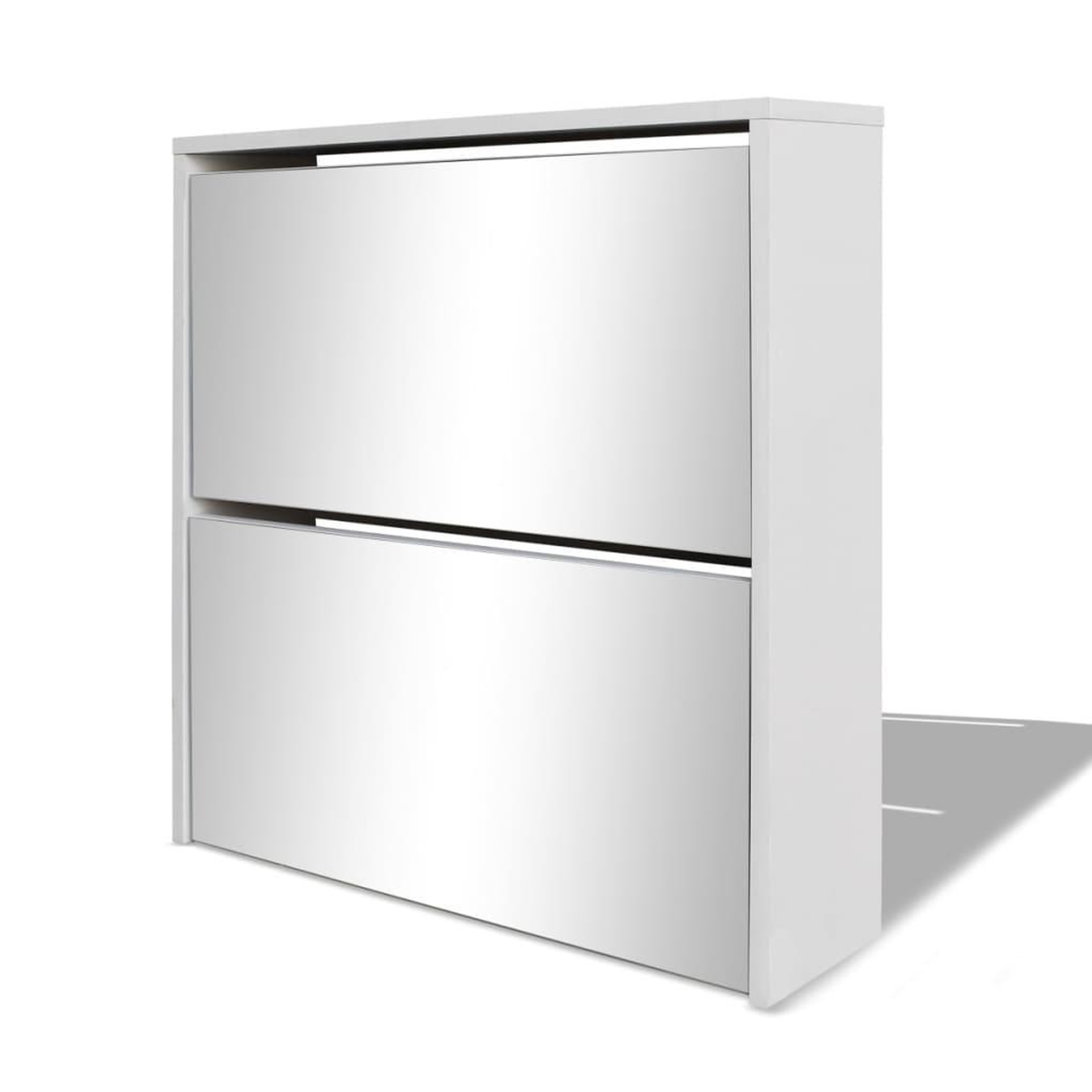 Voir la diapositive 3 : VIDAXL Meuble a chaussures 2 etages avec miroir 63x17x67 cm Blanc