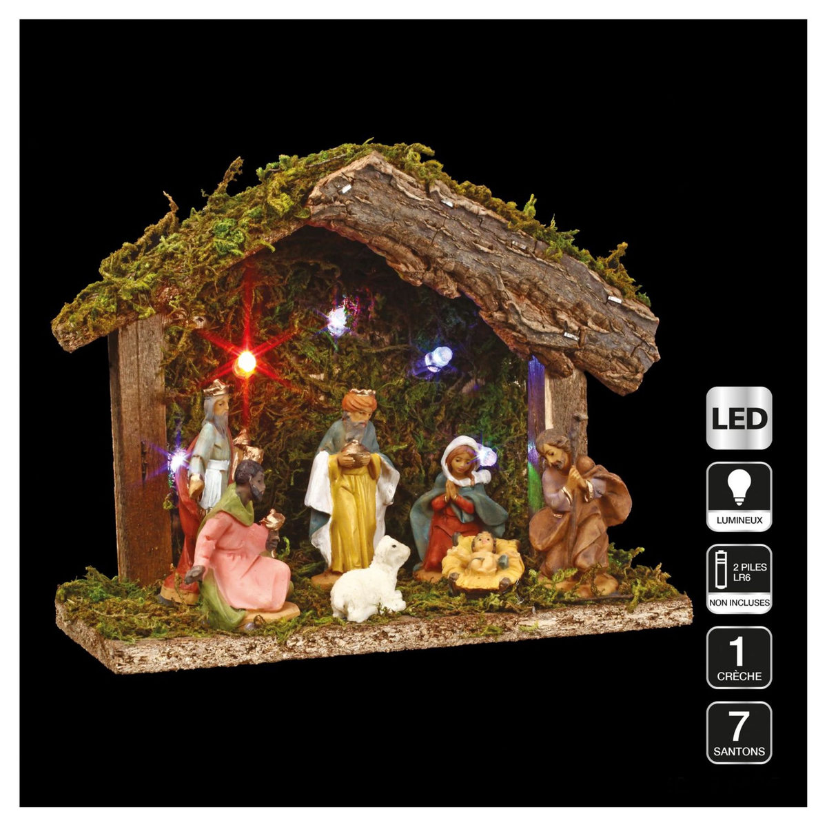 ATMOSPHERA Crèche led avec 7 santons h13,5cm