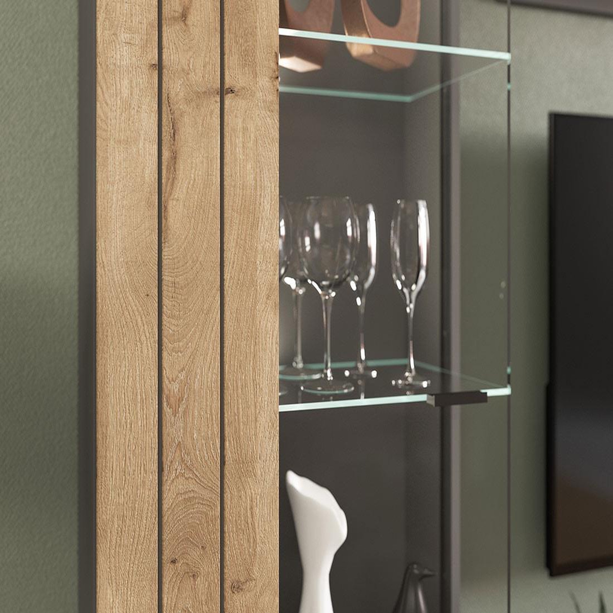 Voir la diapositive 5 : BEST MOBILIER Wexford - vitrine - gris et effet bois - 60x194 cm